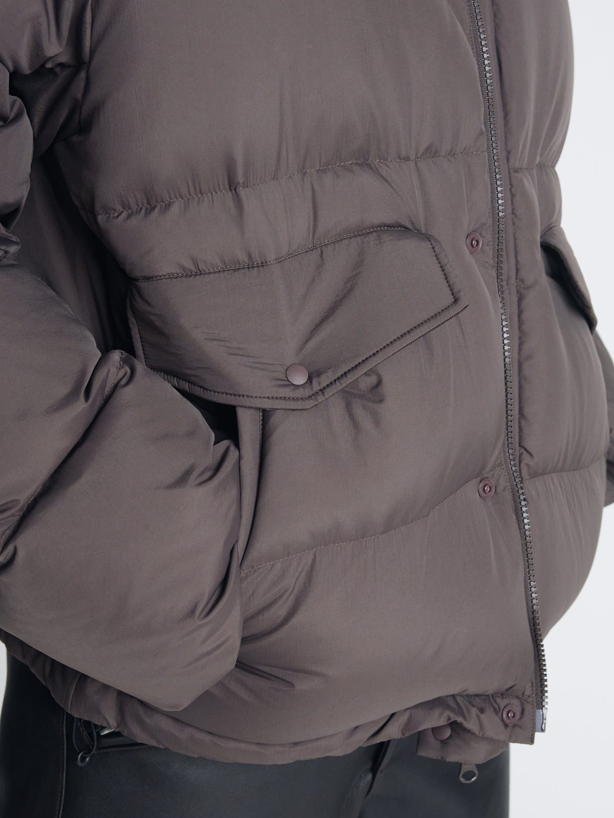 LEATHER COLLAR DOWN PUFFER BLOUSON_ DEEP BROWN