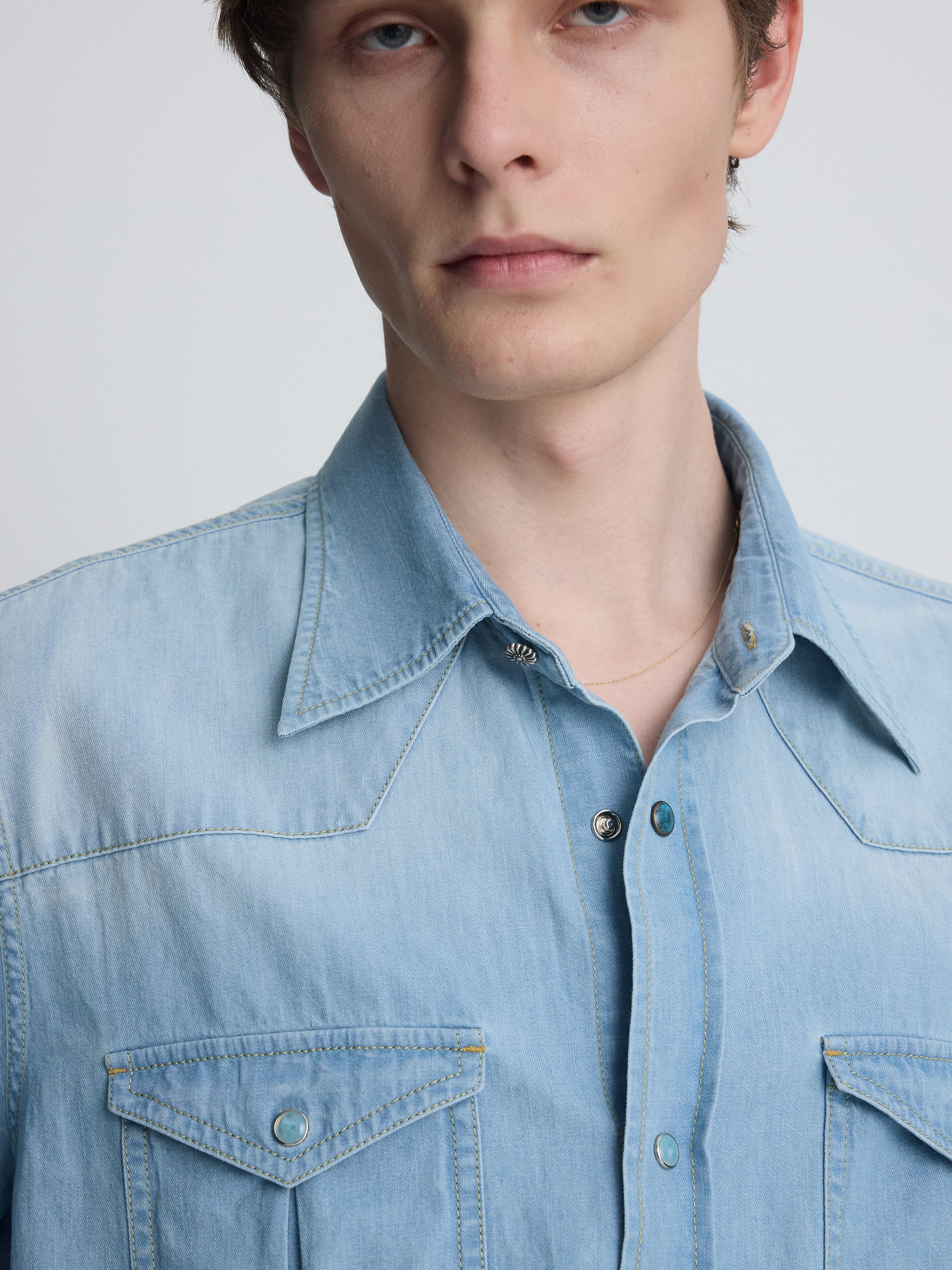 VINTAGE DENIM WESTERN SHIRT_ LIGHT WASHED BLUE