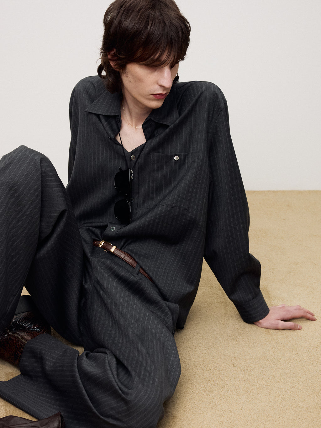 WOOL STRIPED RELAXED SHIRT_ GREY PINSTRIPE