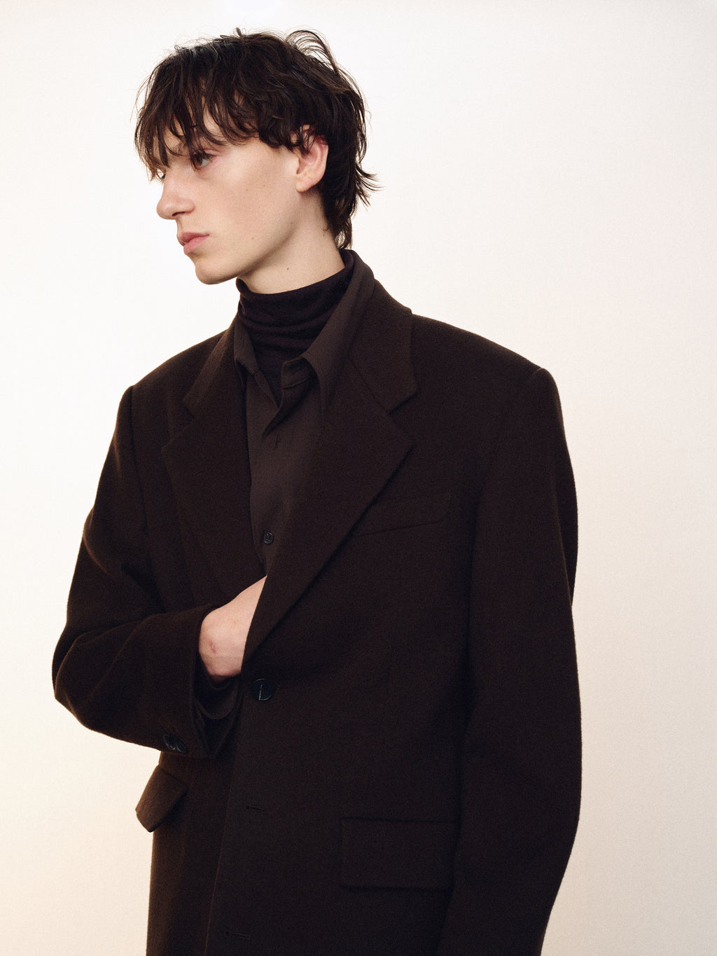 WOOL AND CASHMERE TAILORED COAT_ DEEP BROWN