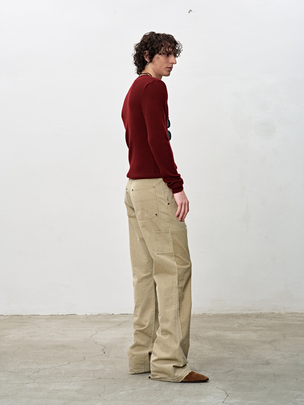 VINTAGE EFFECT FLARED CARPENTER PANTS_ FADED BEIGE
