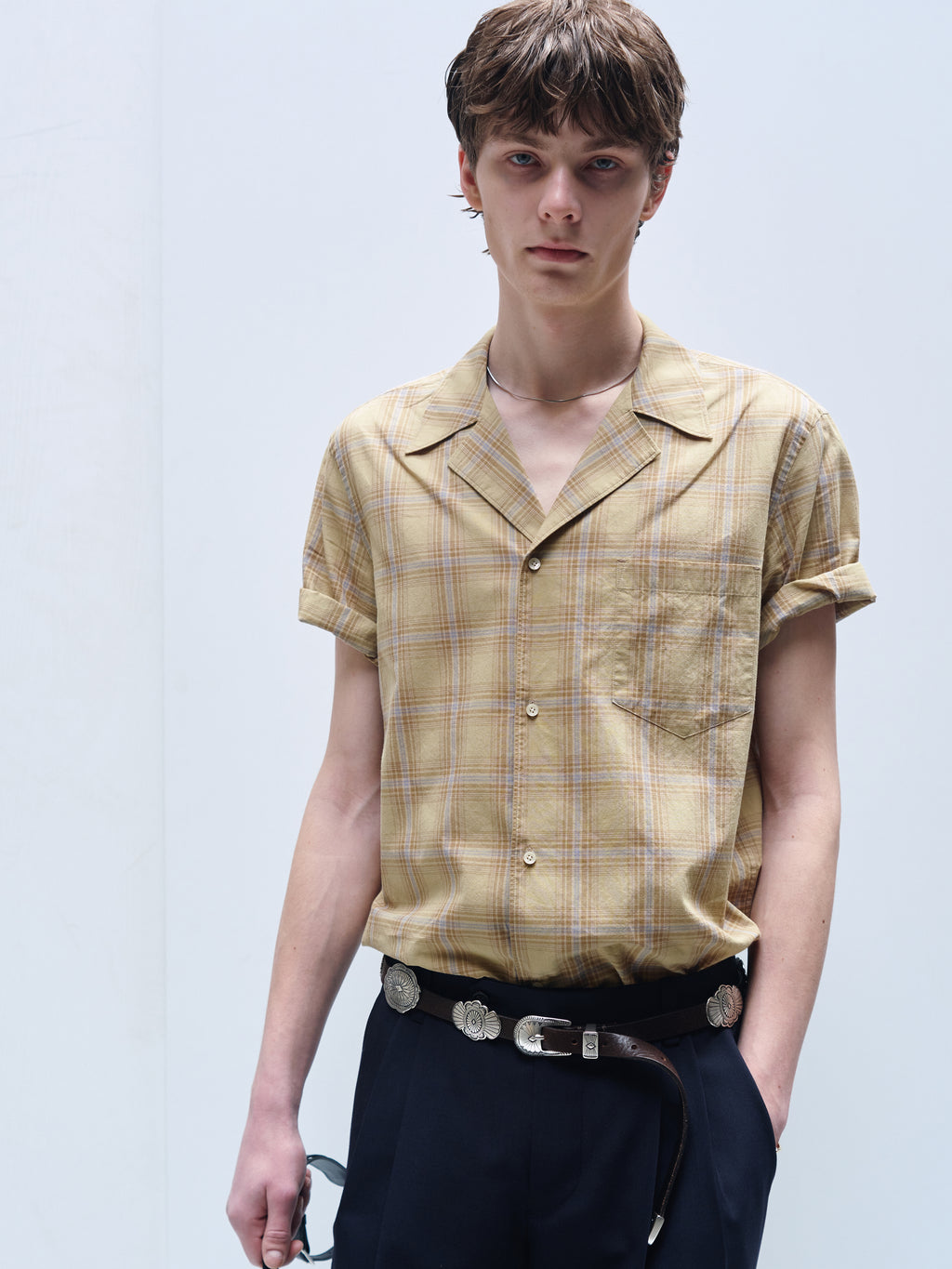 CHECKED COTTON BOWLING SHIRT_ DUSTY CITRON