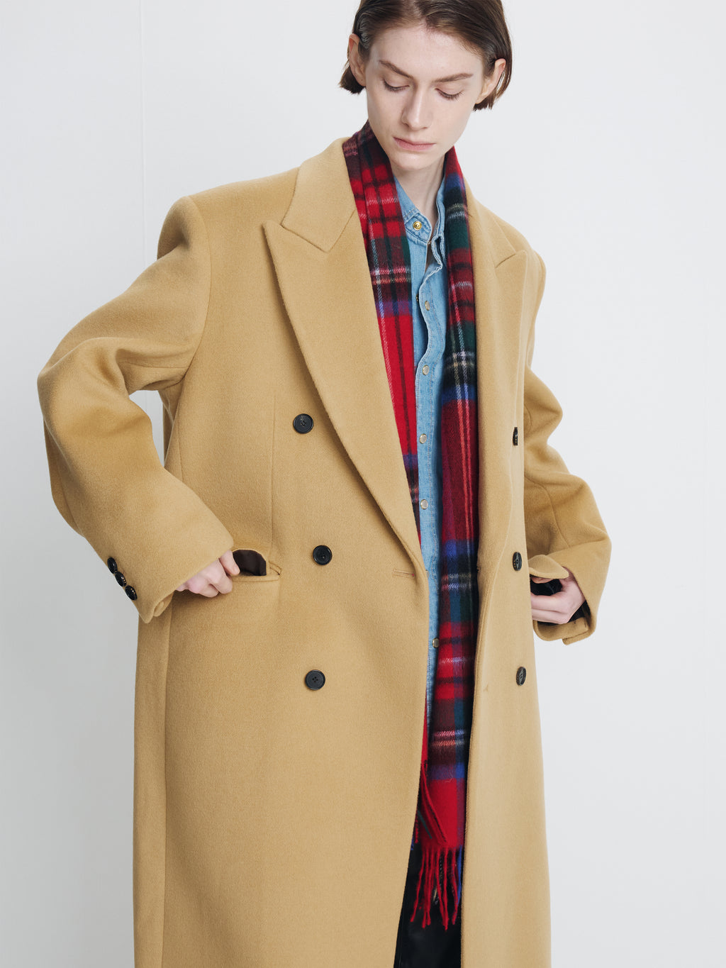 (W) WOOL TAILORED DOUBLE-BREASTED MAXI COAT_ CAMEL