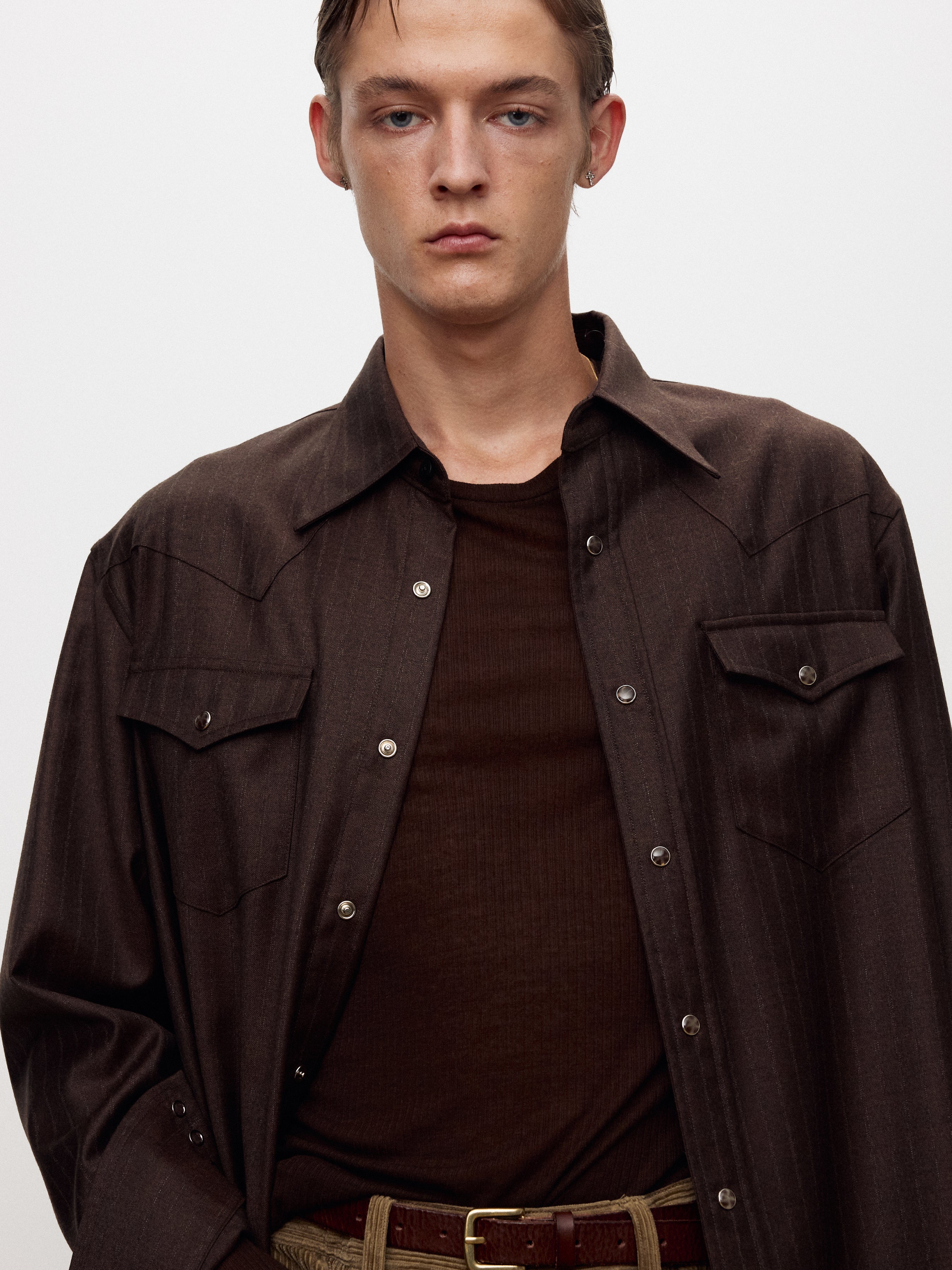STRIPED WOOL WESTERN SHIRT_ SEPIA BROWN