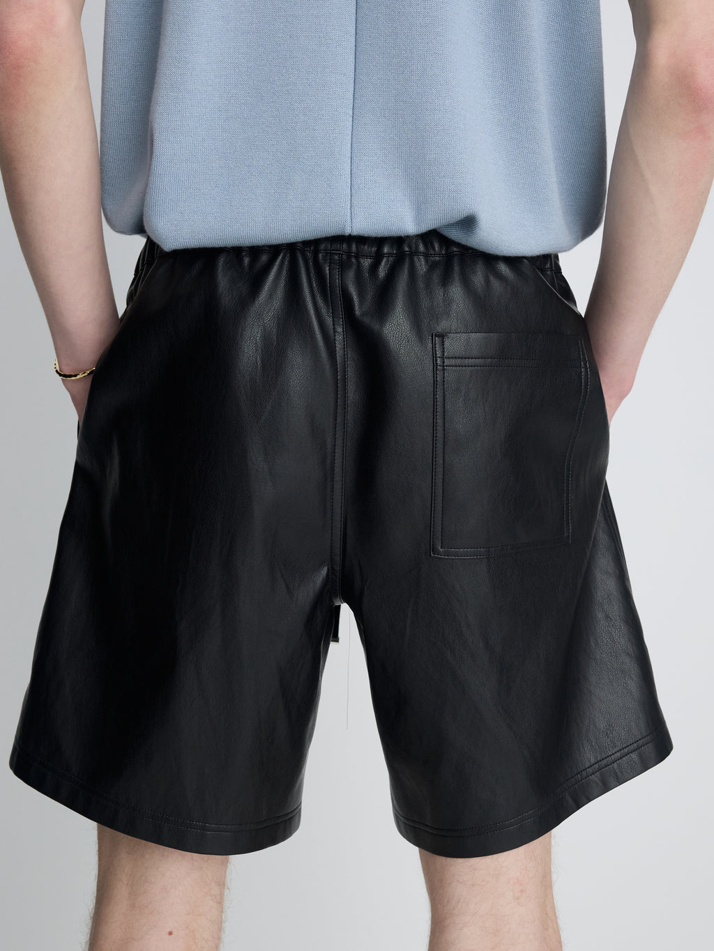 FAUX LEATHER LOUNGE SHORTS_  BLACK