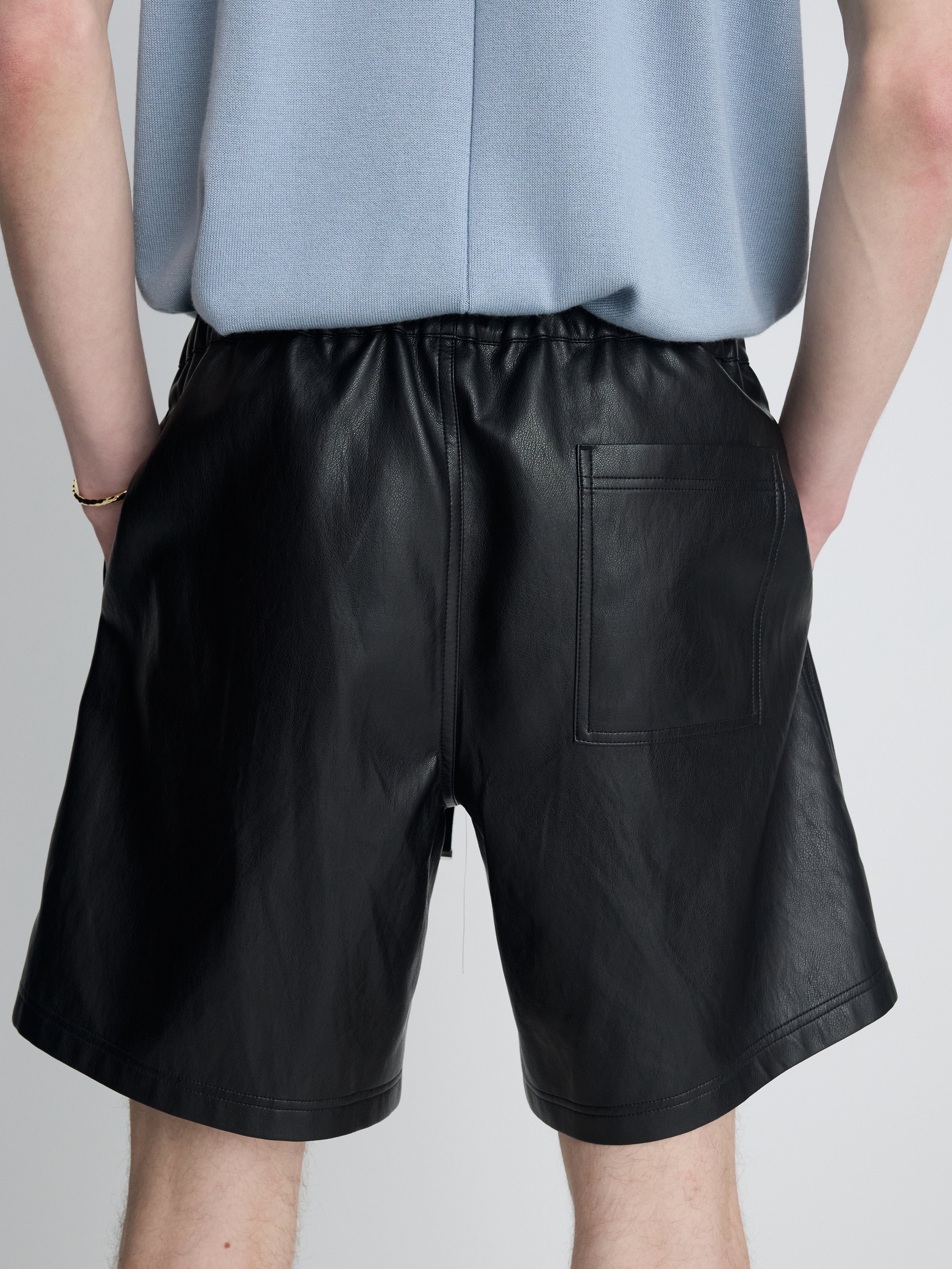 FAUX LEATHER LOUNGE SHORTS_  BLACK