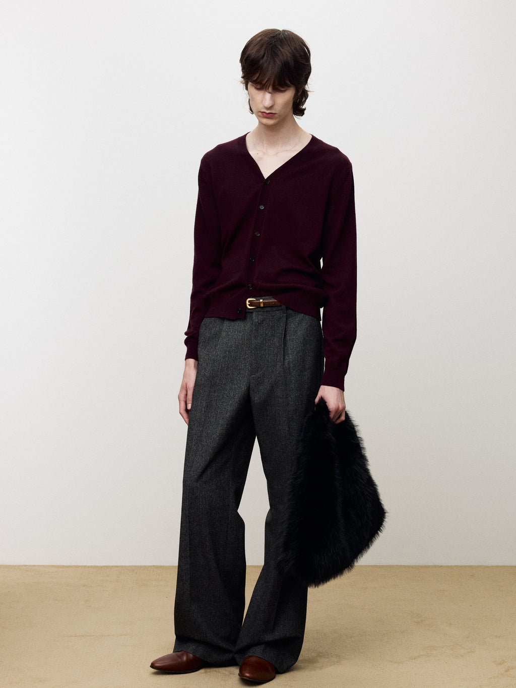 SUPER FINE MERINO WOOL KNIT CARDIGAN_ BURGUNDY