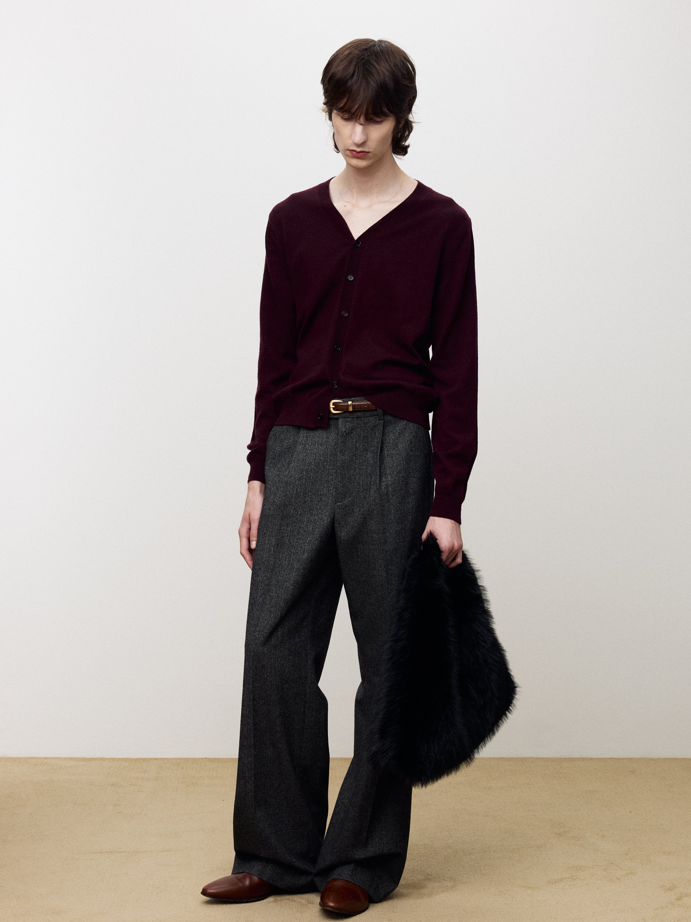 SUPER FINE MERINO WOOL KNIT CARDIGAN_ BURGUNDY
