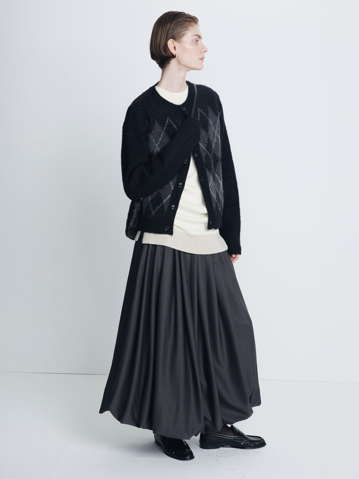 (W) WOOL BALLOON SKIRT_ CHARCOAL