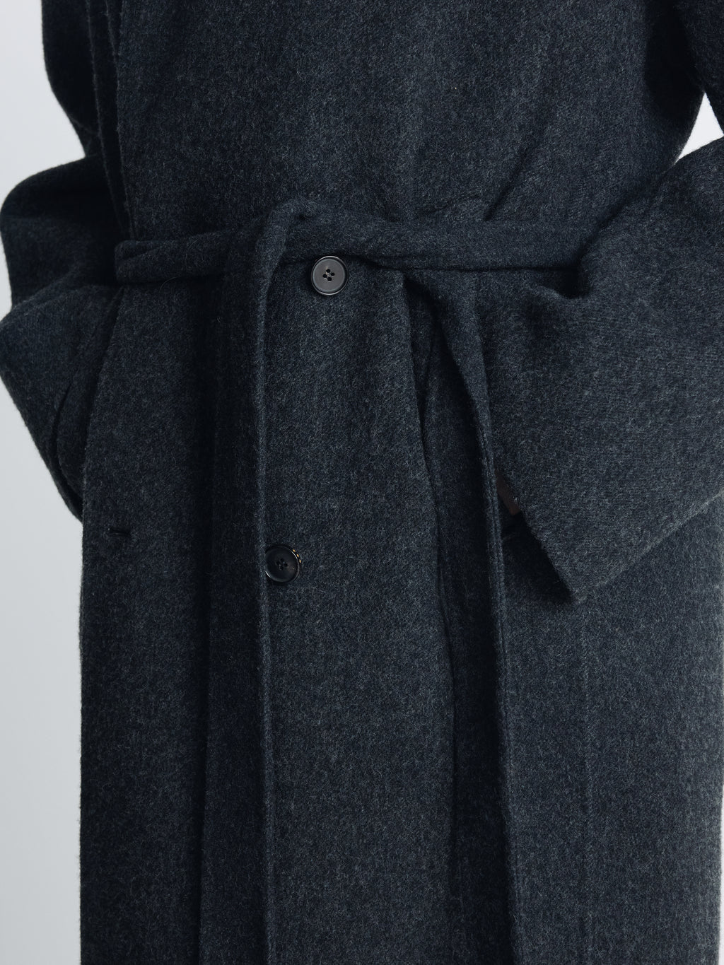HAND-MADE WOOL BELTED DOUBLE COAT_ MELANGE CHARCOAL