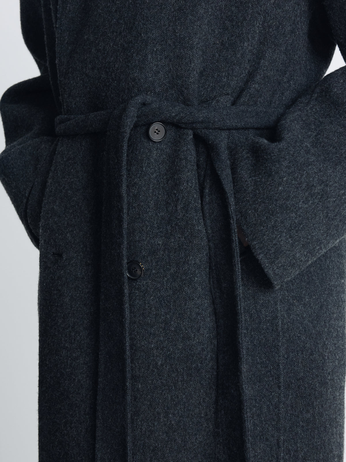 HAND-MADE WOOL BELTED DOUBLE COAT_ MELANGE CHARCOAL