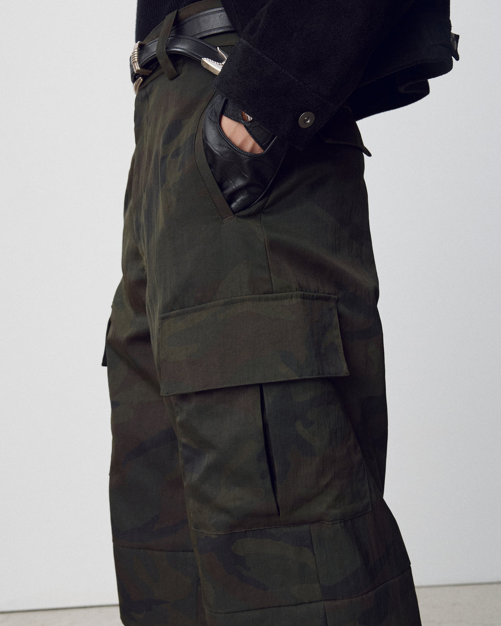 Camouflage Nylon Cargo Pants_ Dark Olive