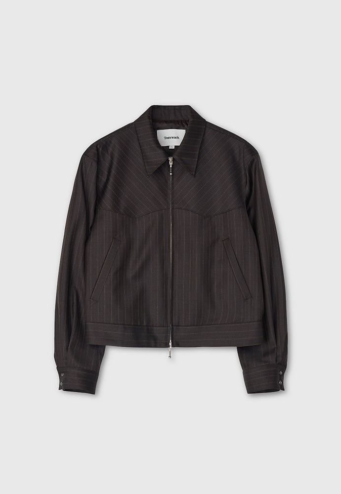 Worsted Wool Western Blouson Jacket_ Brown Stripe