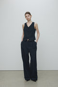 LINEN TAILORED VEST_ NAVY