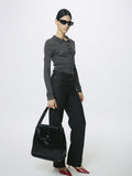 (W) OIL PULL UP LEATHER HOBO BAG_ BLACK