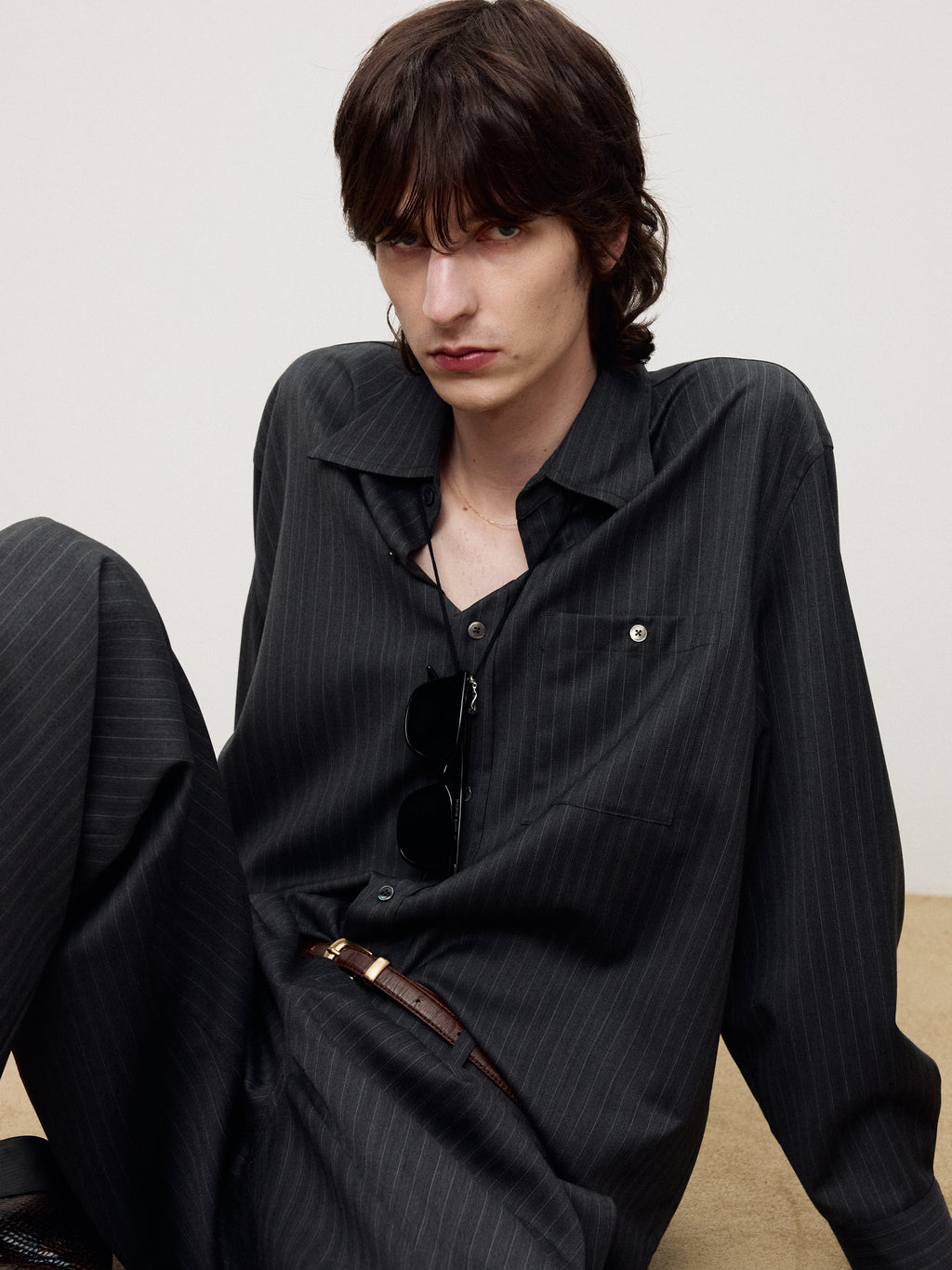 WOOL STRIPED RELAXED SHIRT_ GREY PINSTRIPE