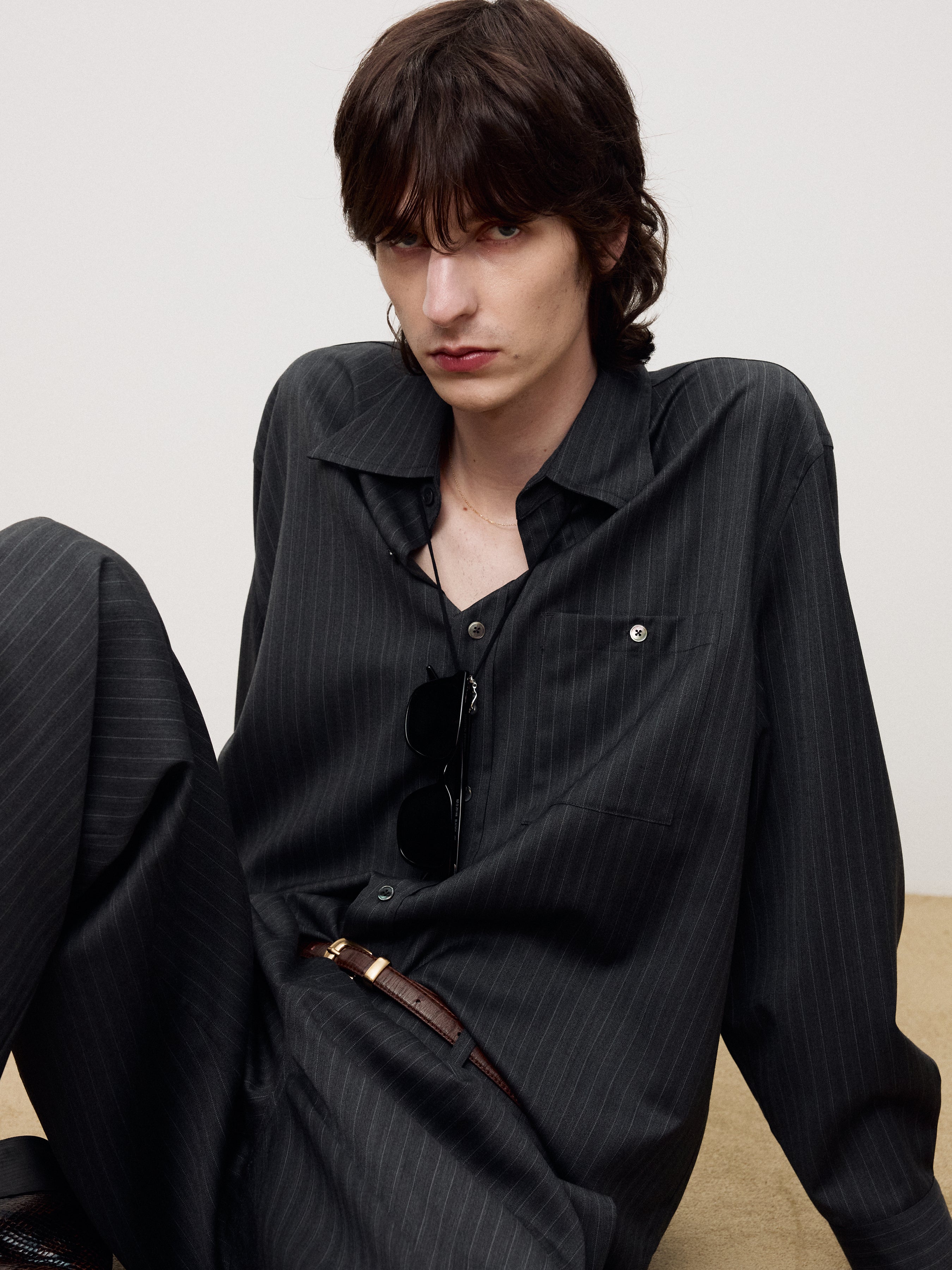 WOOL STRIPED RELAXED SHIRT_ GREY PINSTRIPE
