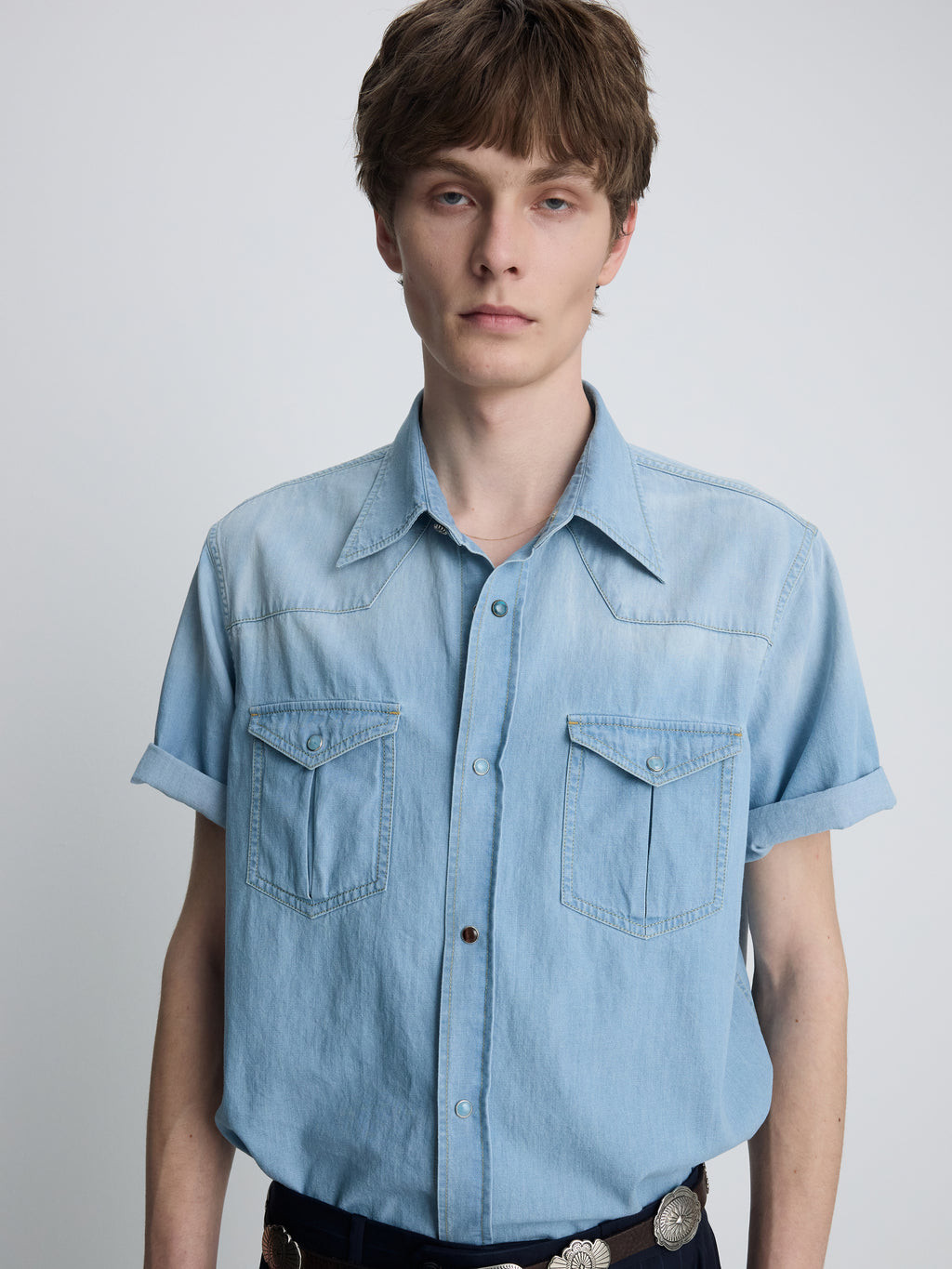 VINTAGE DENIM WESTERN SHIRT_ LIGHT WASHED BLUE