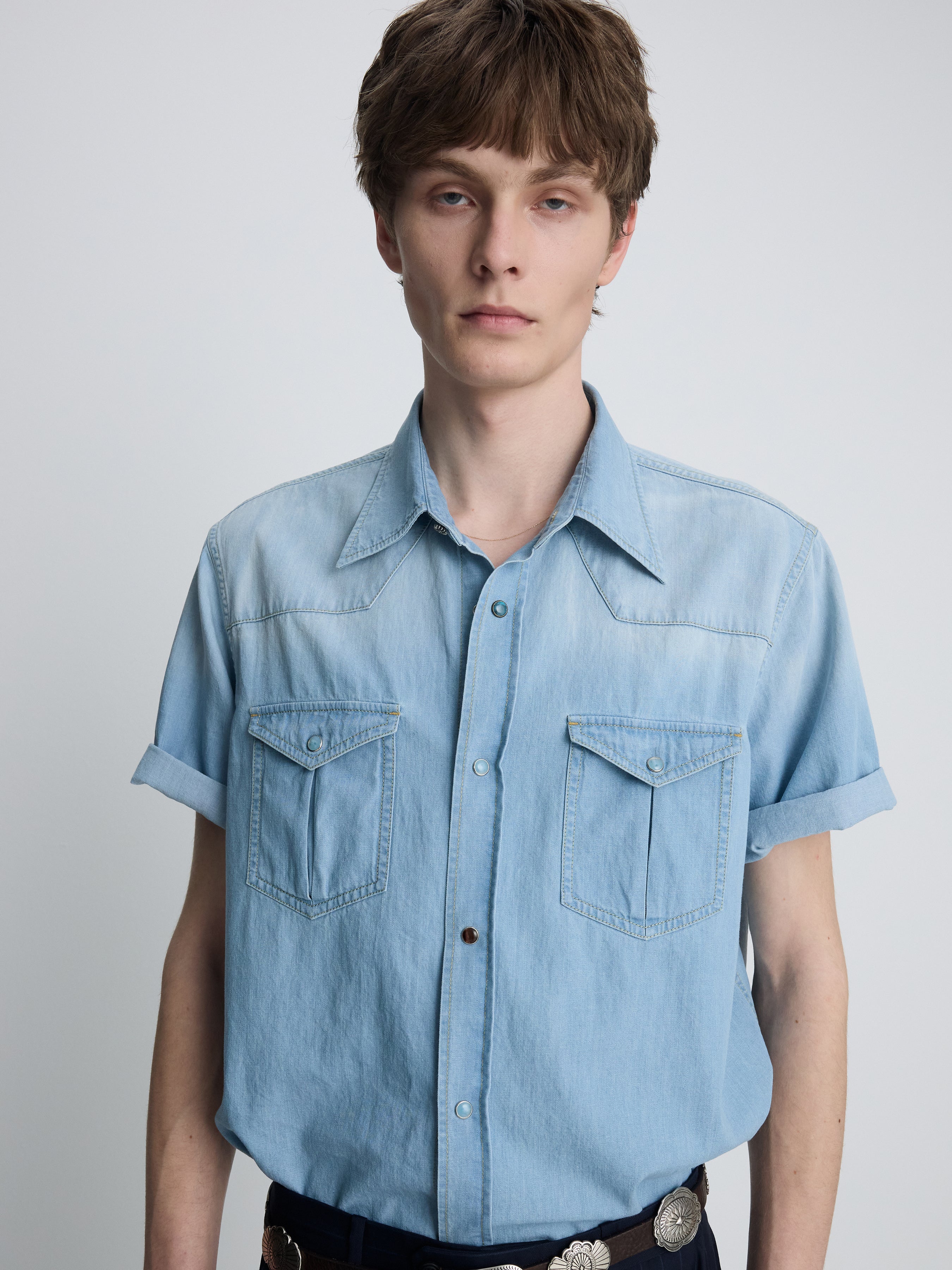 VINTAGE DENIM WESTERN SHIRT_ LIGHT WASHED BLUE