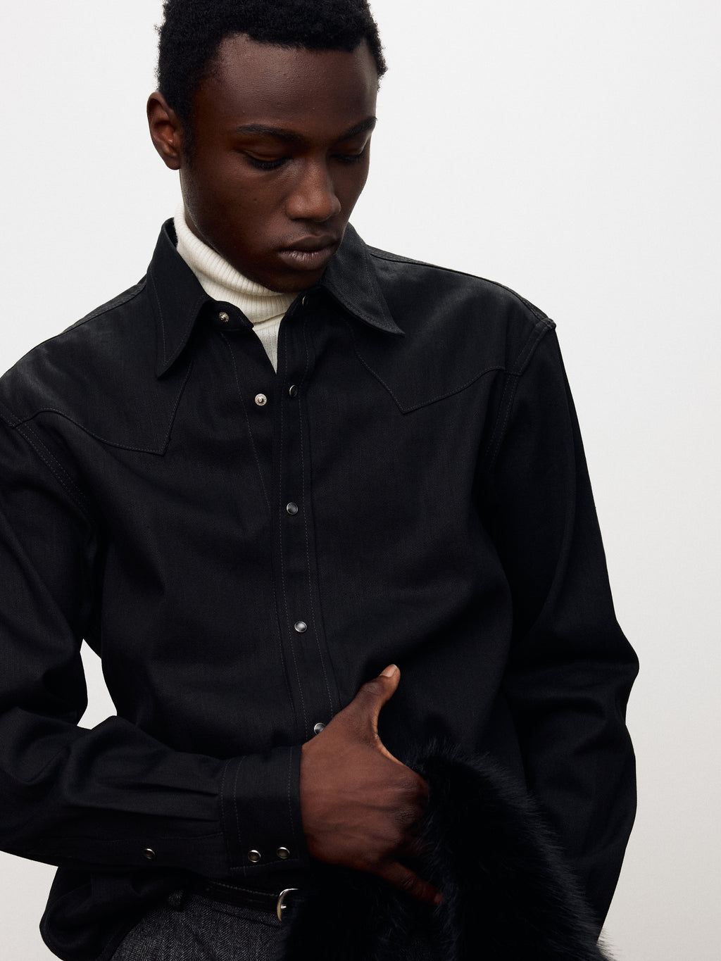 RAW DENIM WESTERN SHIRT_ BLACK