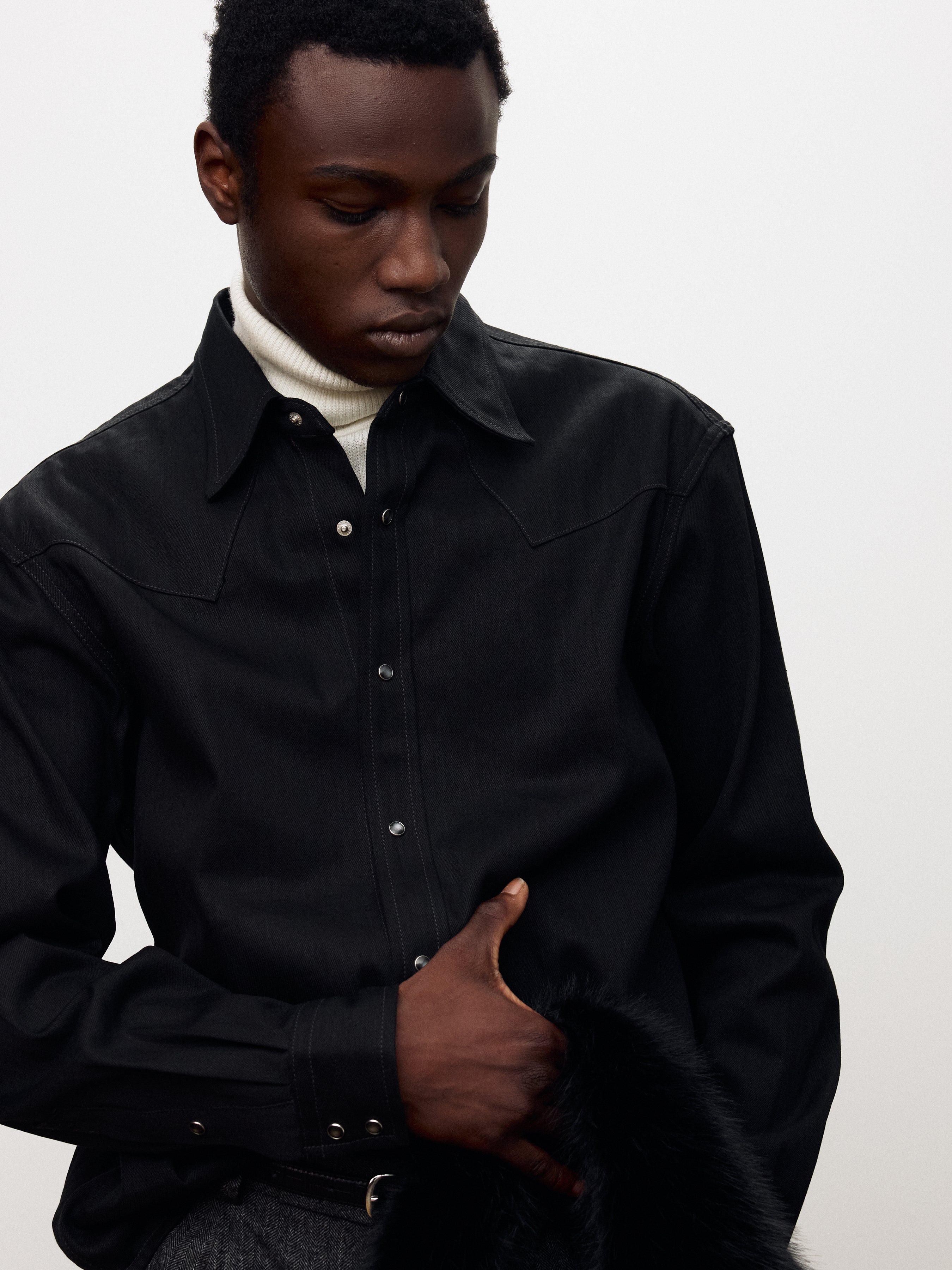 RAW DENIM WESTERN SHIRT_ BLACK