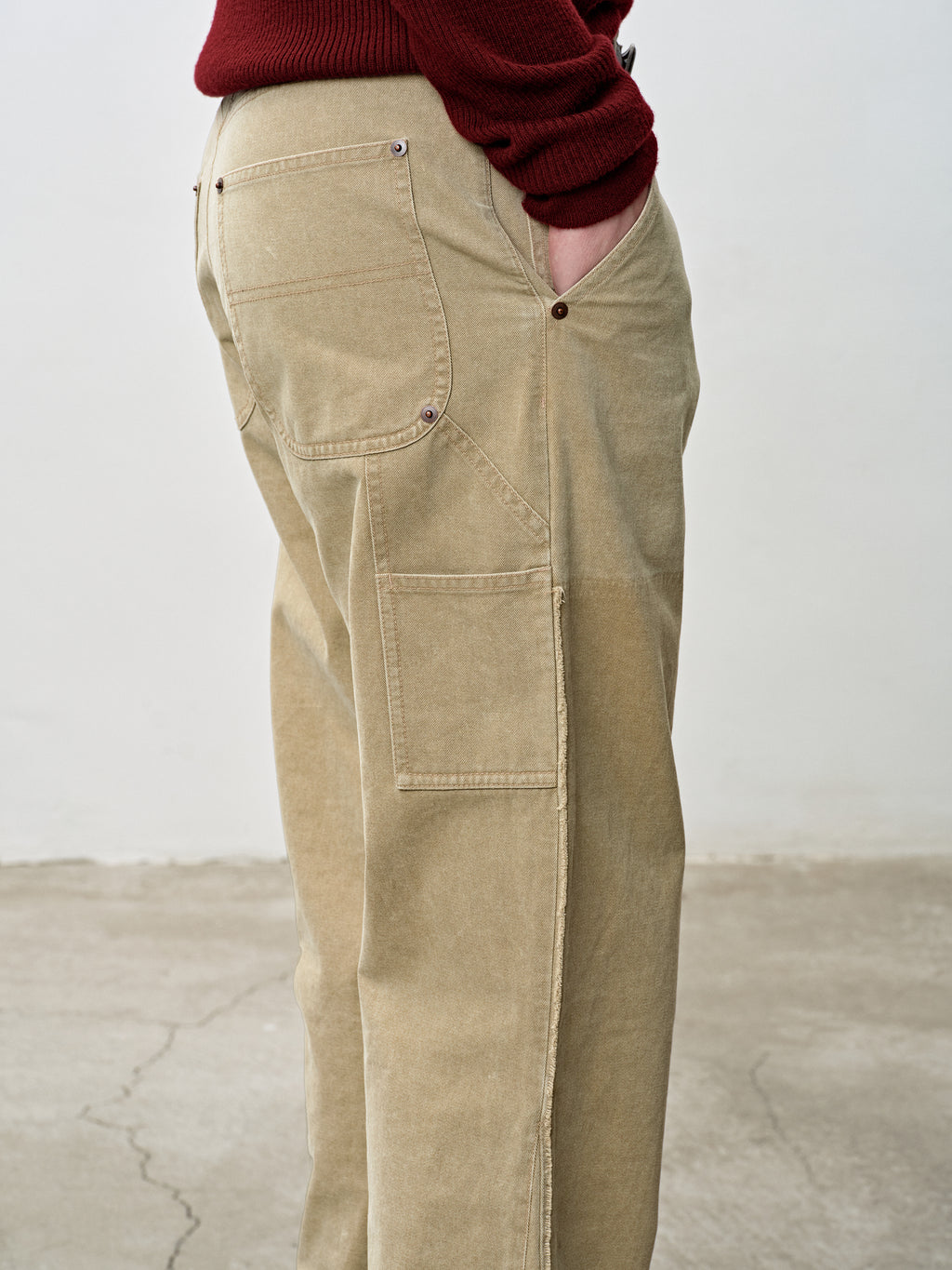 VINTAGE EFFECT FLARED CARPENTER PANTS_ FADED BEIGE