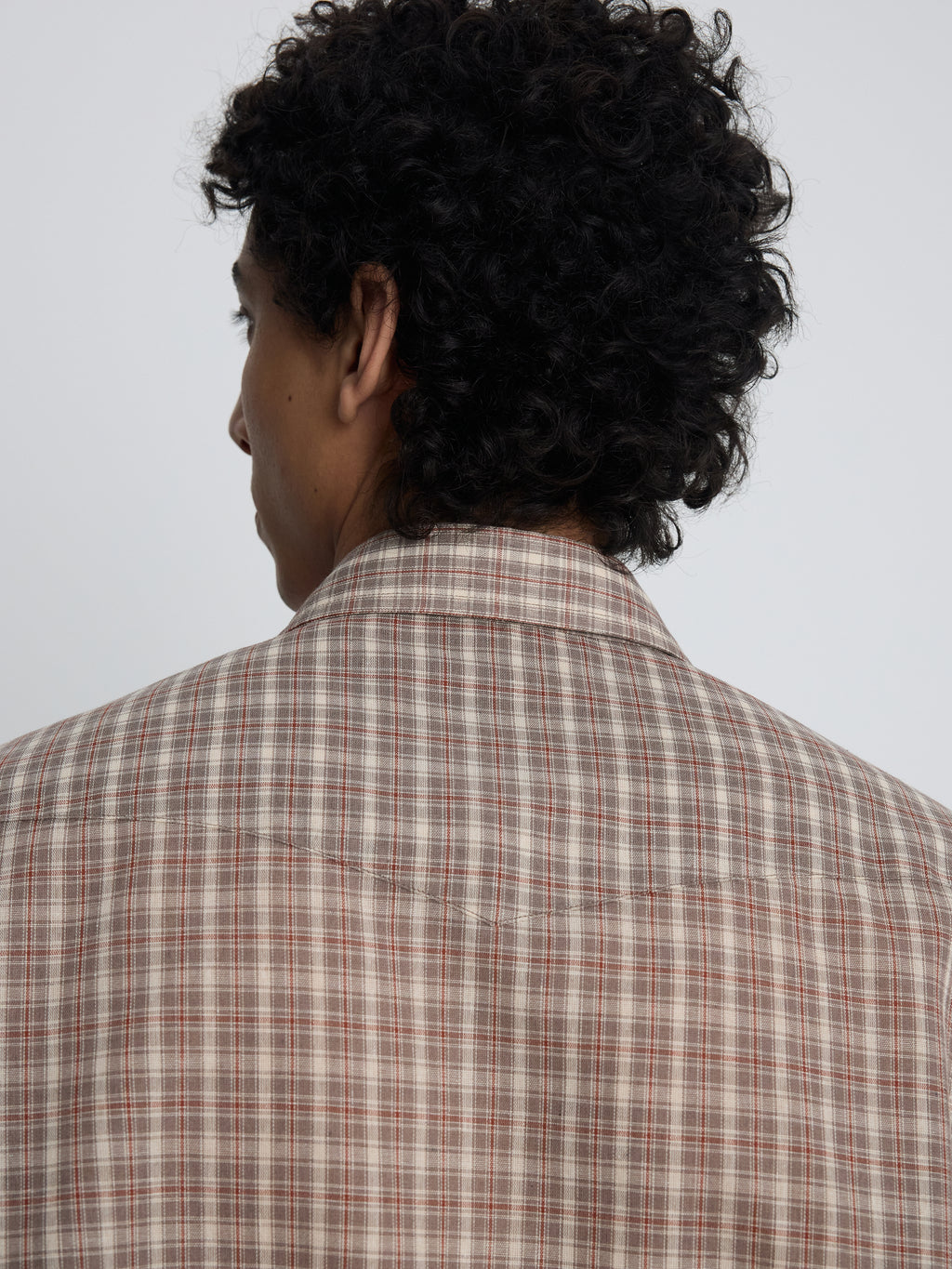 CHECKED COTTON BLEND WESTERN SHIRT_ TAUPE/AMBER