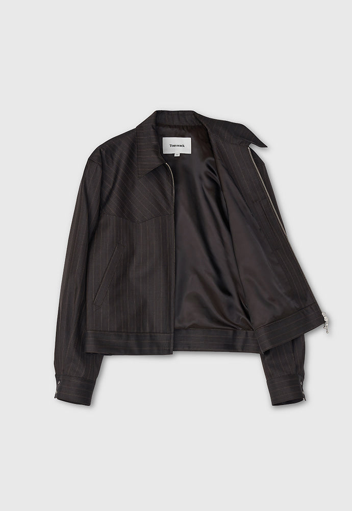 Worsted Wool Western Blouson Jacket_ Brown Stripe