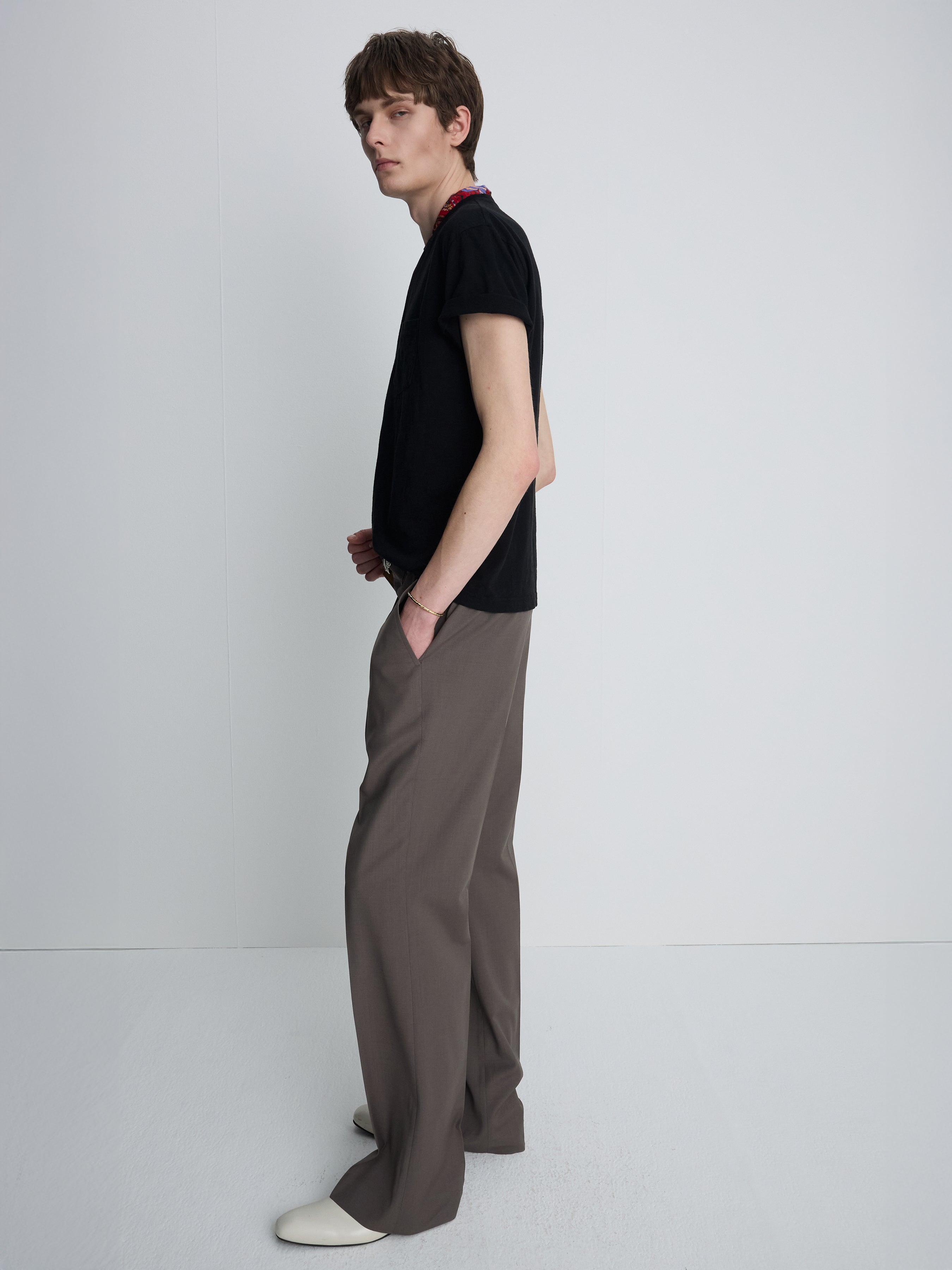 TROPICAL WOOL FLARED TROUSERS_ TAUPE