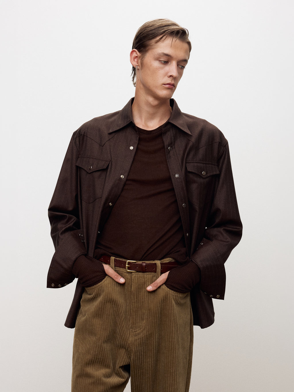 STRIPED WOOL WESTERN SHIRT_ SEPIA BROWN