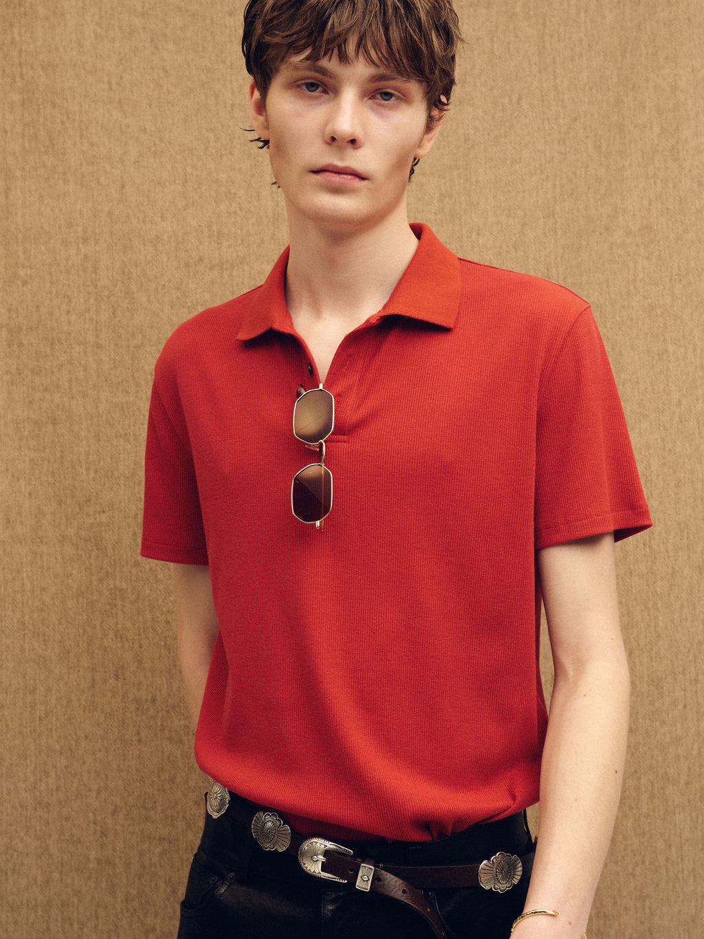 (2026/06/09 Open) SOFT RIBBED POLO SHIRT_ DARK RED