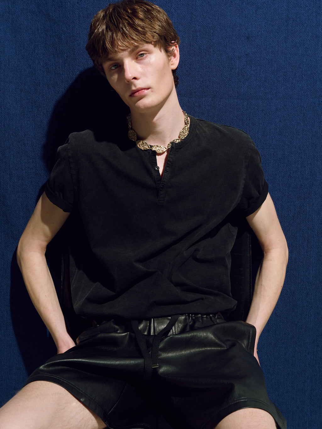 FAUX LEATHER LOUNGE SHORTS_  BLACK