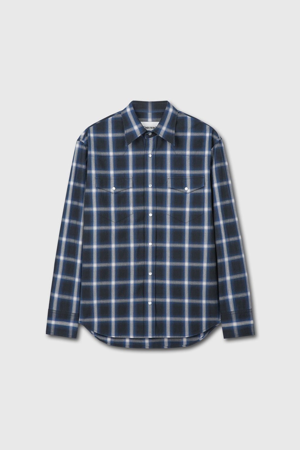 CHECKED COTTON WESTERN SHIRT (JAPANESE FABRIC)_ NAVY/WHITE