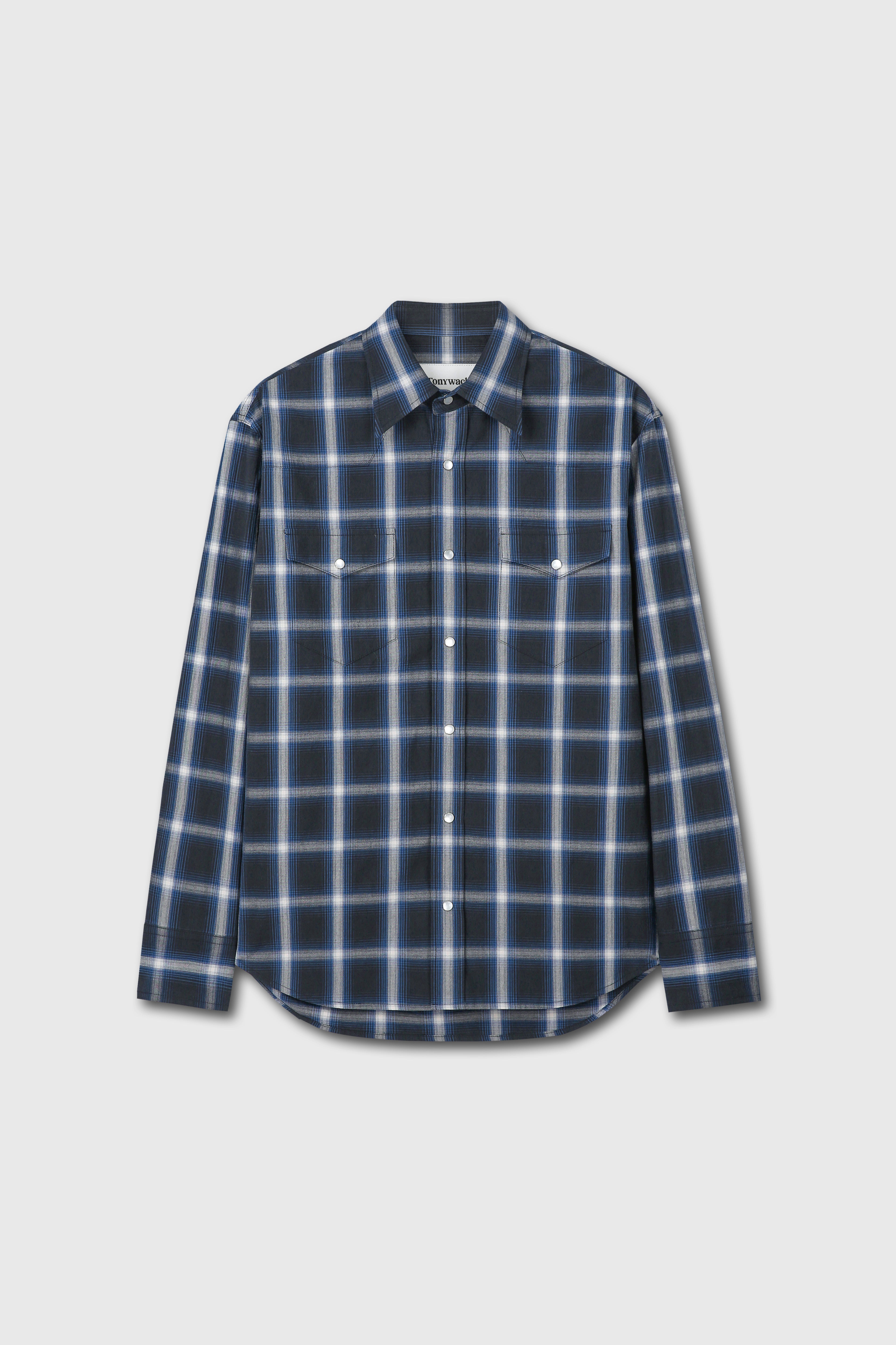 CHECKED COTTON WESTERN SHIRT (JAPANESE FABRIC)_ NAVY/WHITE