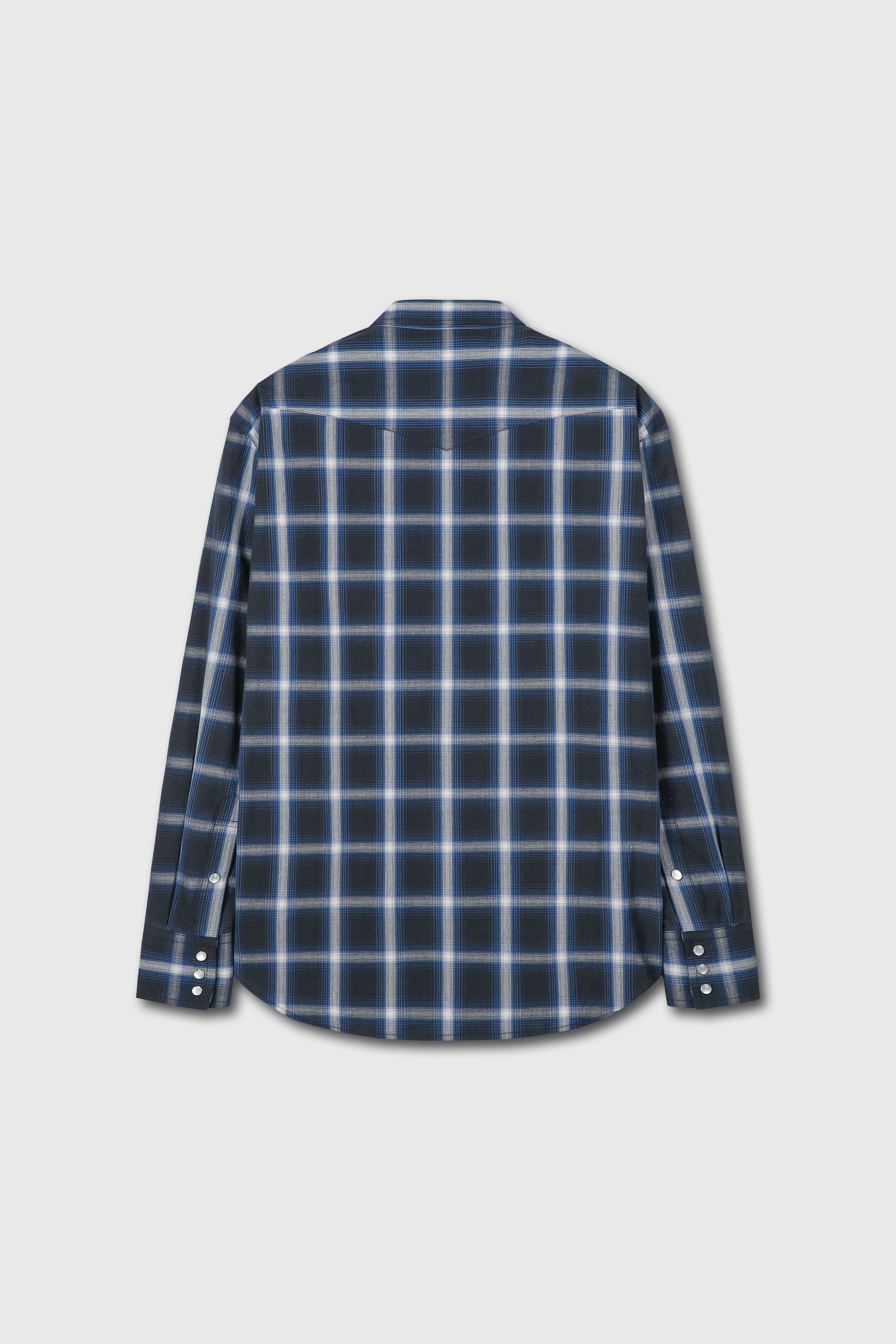 CHECKED COTTON WESTERN SHIRT (JAPANESE FABRIC)_ NAVY/WHITE