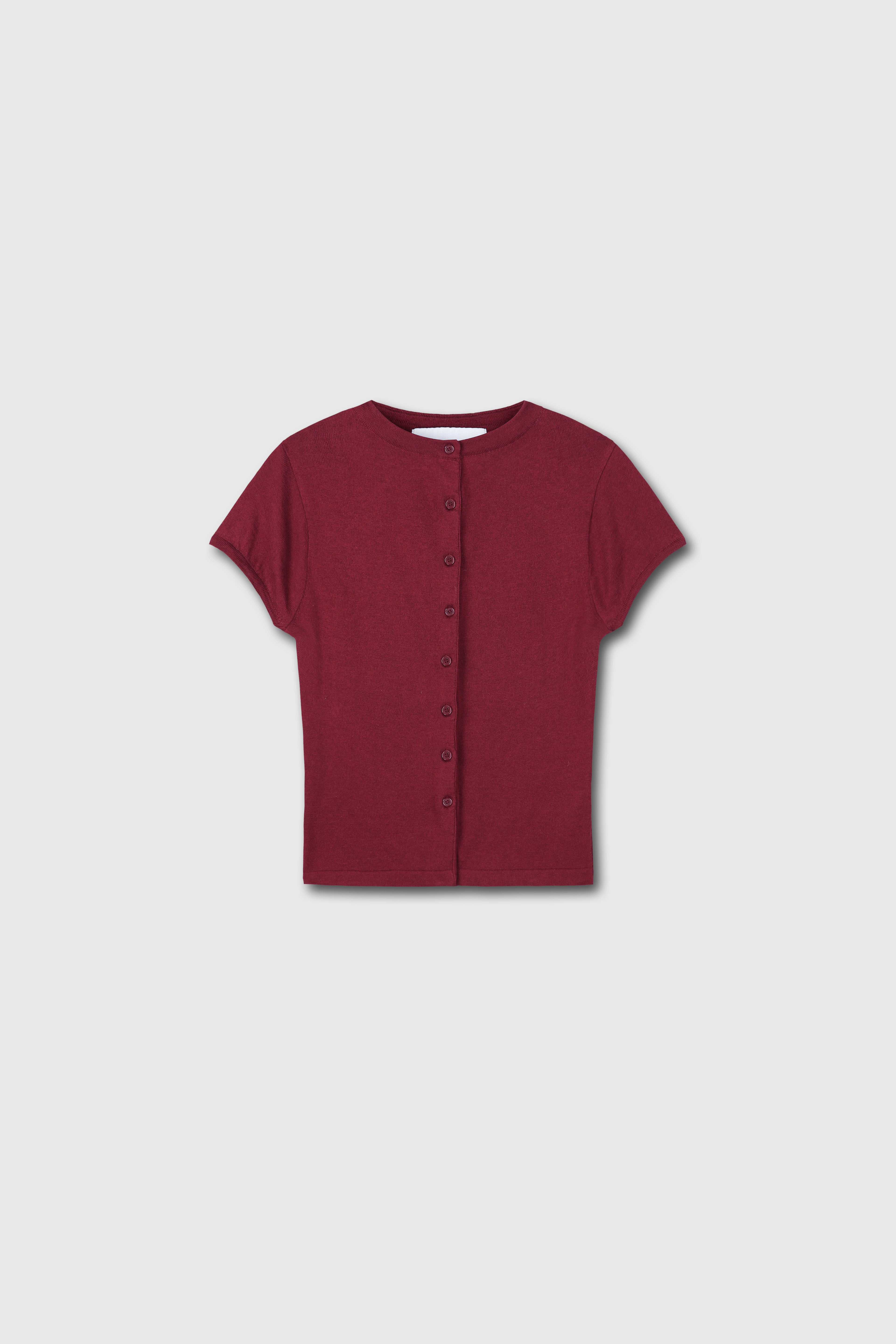 (W) SILK COTTON CAP SLEEVE CARDIGAN_ RED