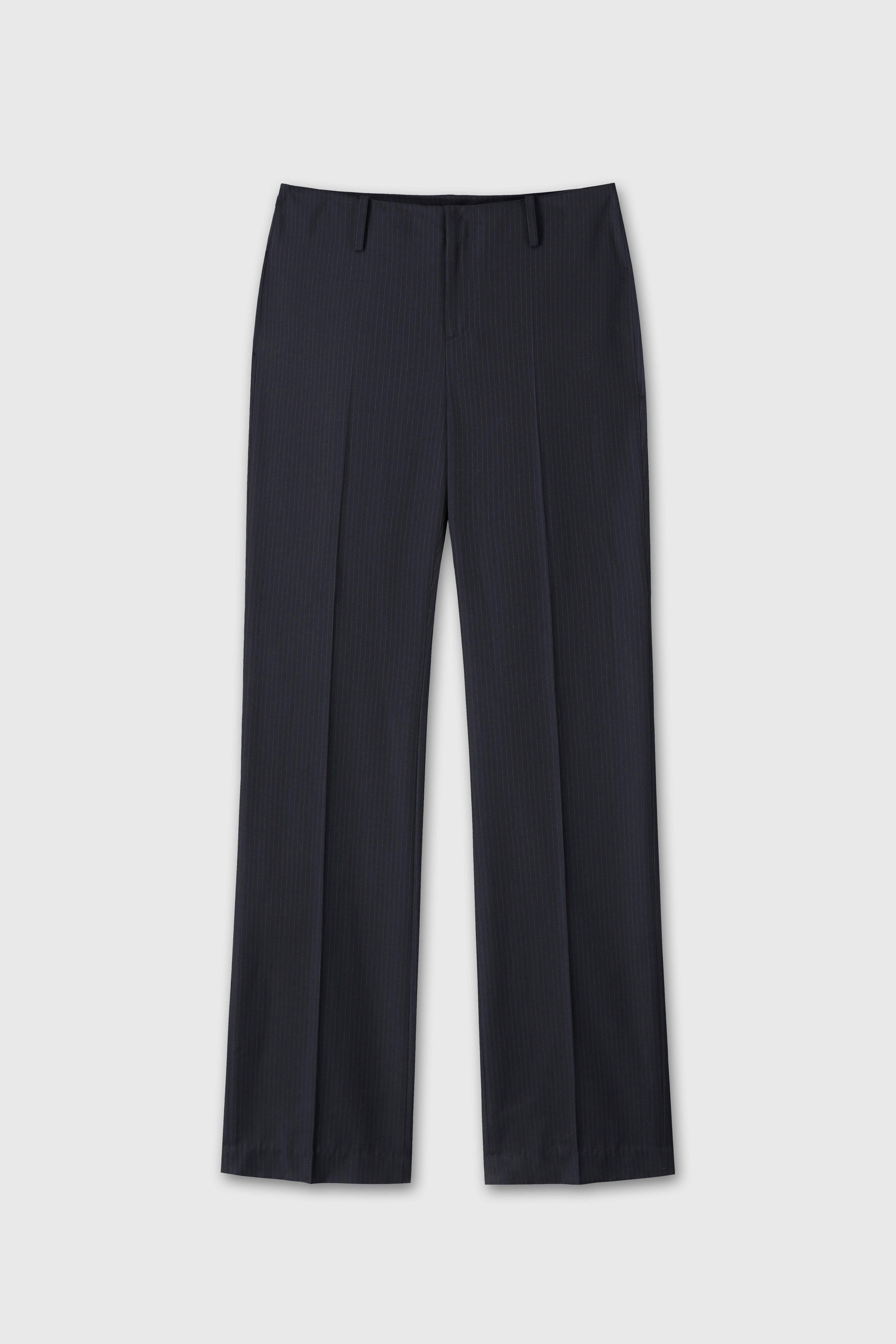 (W) WOOL STRAIGHT TROUSERS_ NAVY PINSTRIPE