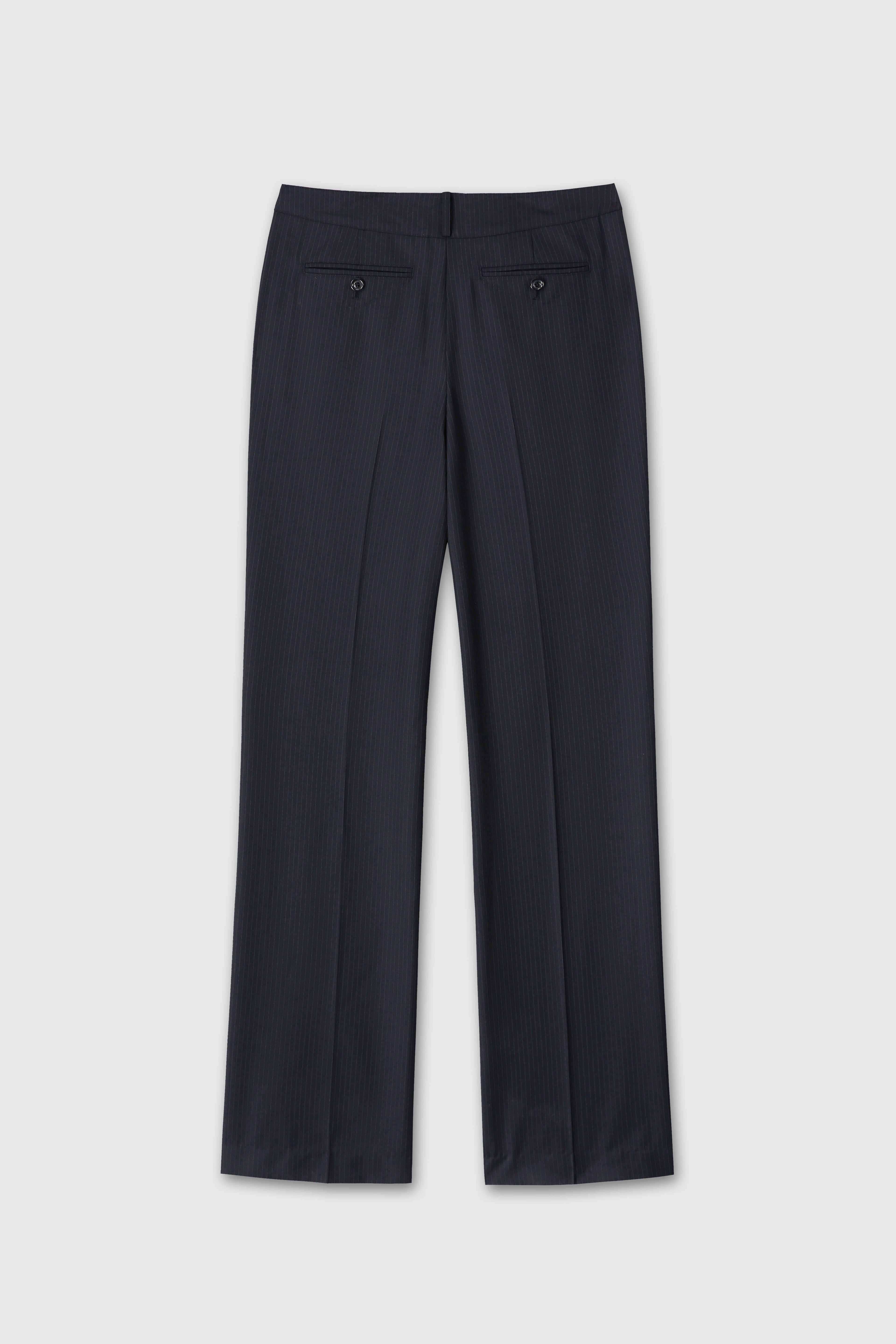 (W) WOOL STRAIGHT TROUSERS_ NAVY PINSTRIPE