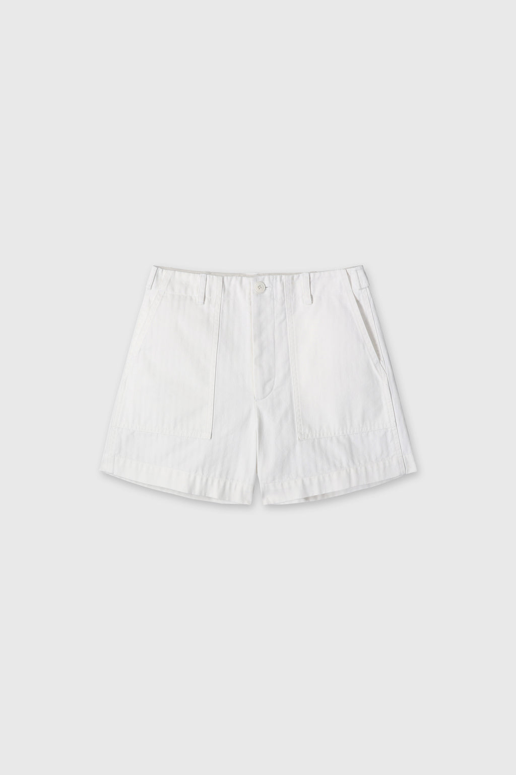 (W) GARMENT WASHED HBT FATIGUE SHORTS_ WHITE