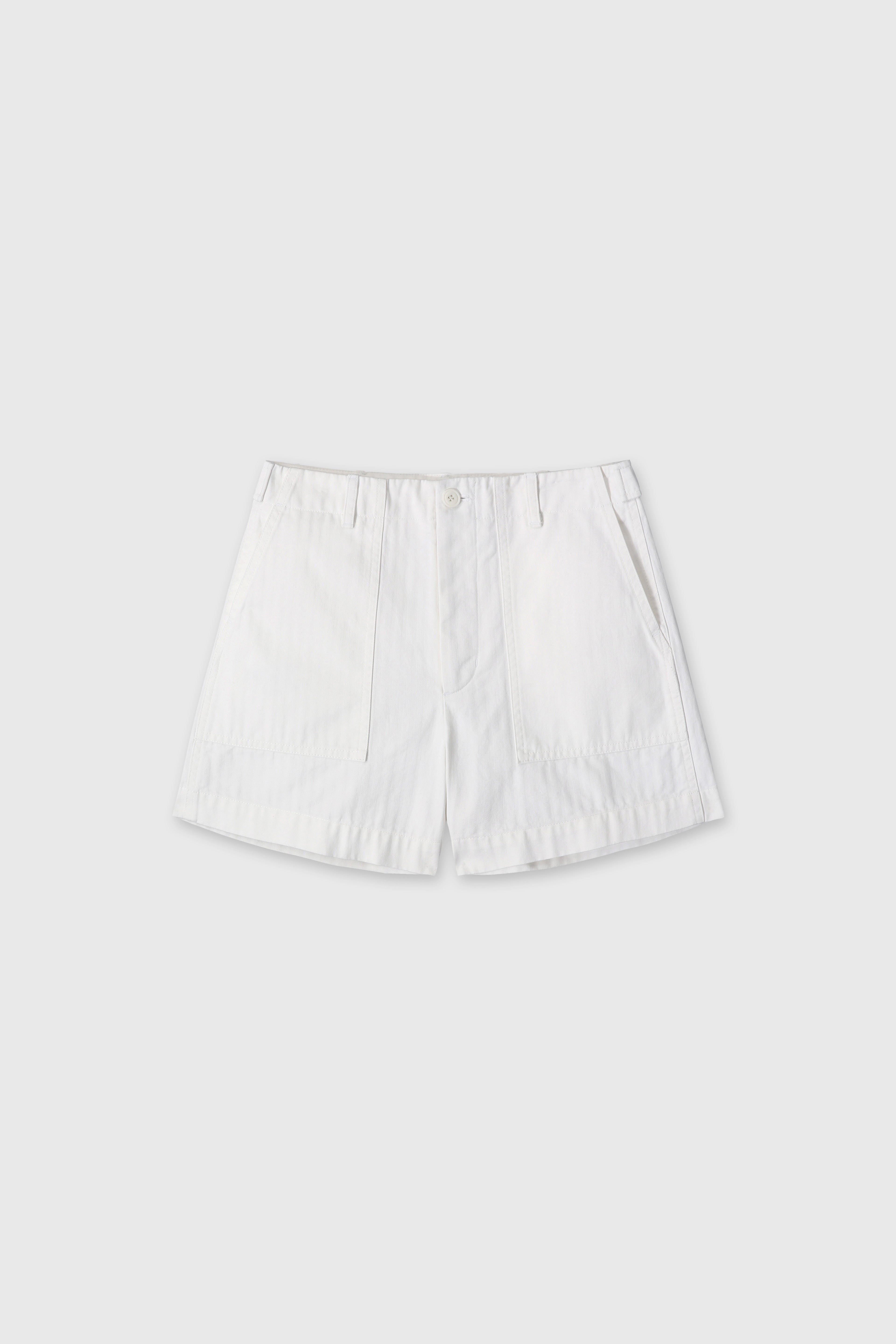 (W) GARMENT WASHED HBT FATIGUE SHORTS_ WHITE