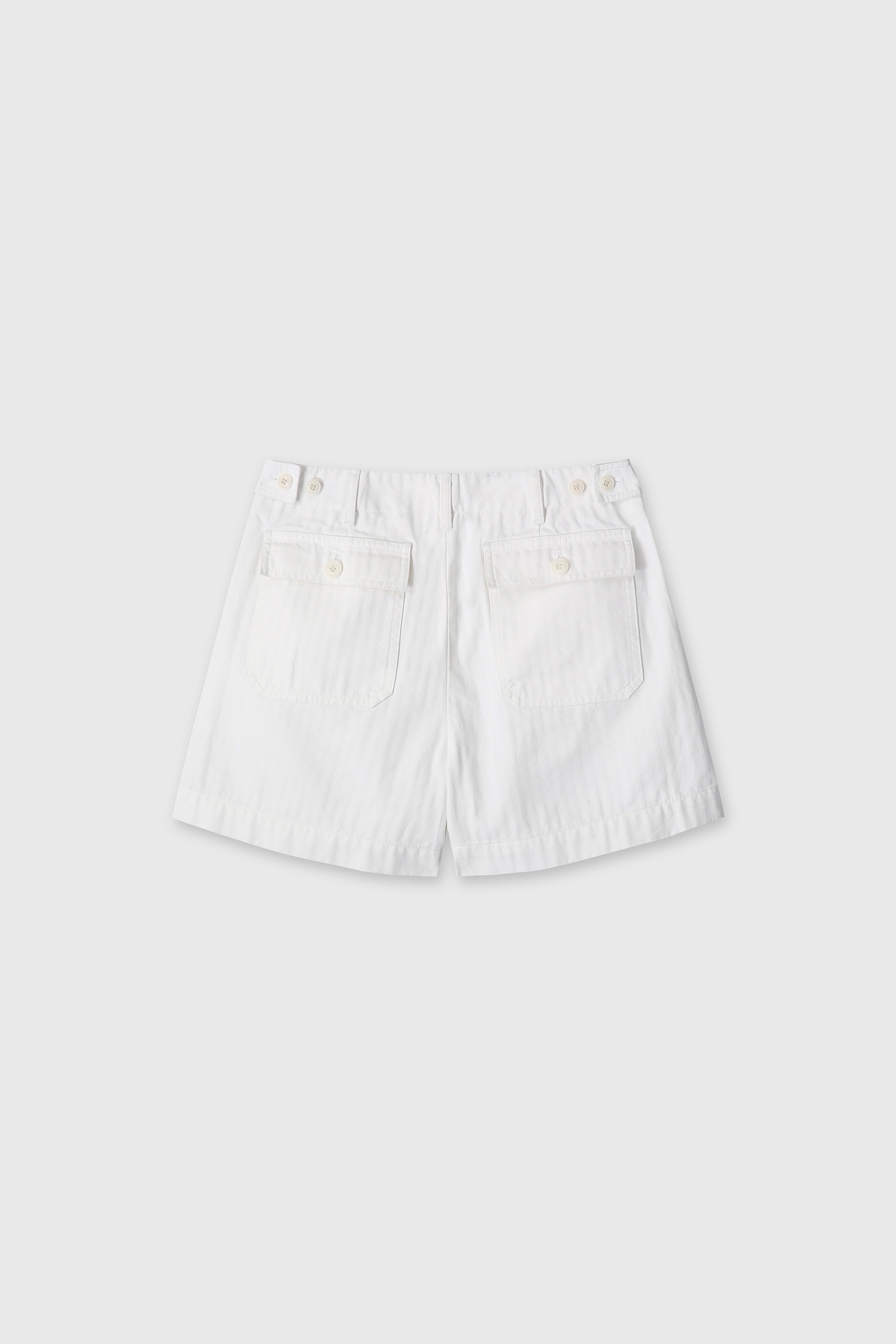 (W) GARMENT WASHED HBT FATIGUE SHORTS_ WHITE