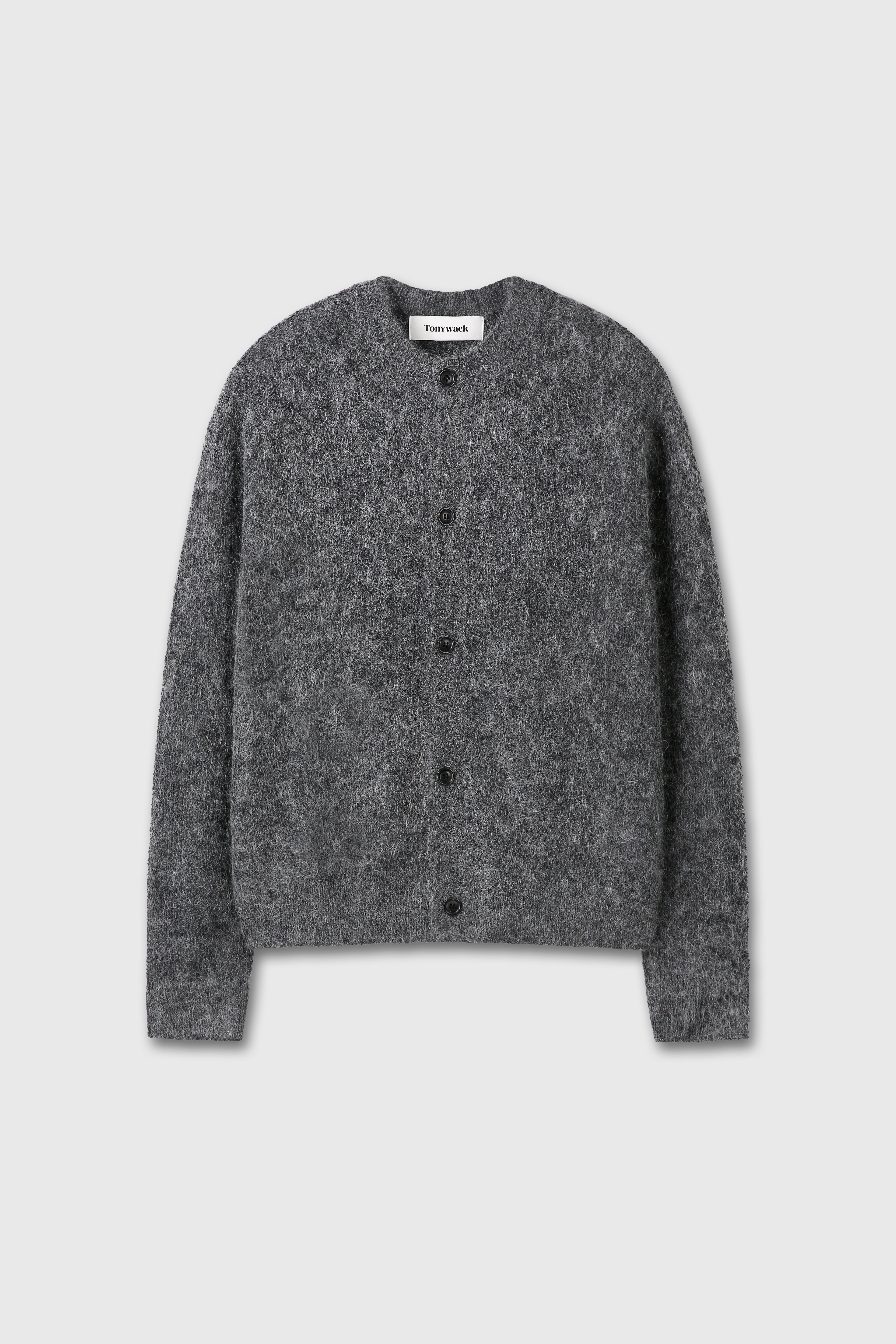 WOOL AND MOHAIR RIBBED MESH CARDIGAN_ MELANGE GREY
