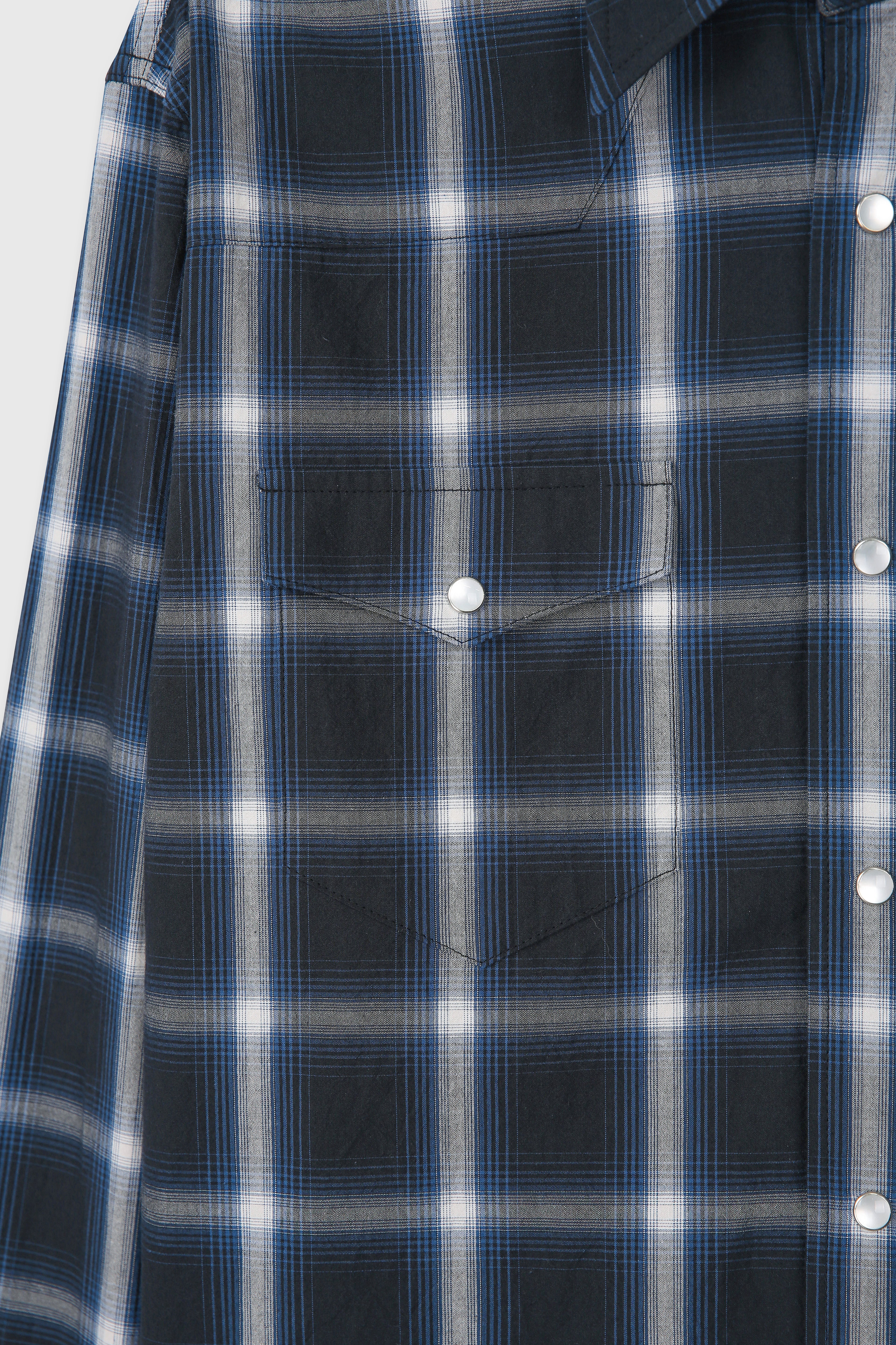 CHECKED COTTON WESTERN SHIRT (JAPANESE FABRIC)_ NAVY/WHITE