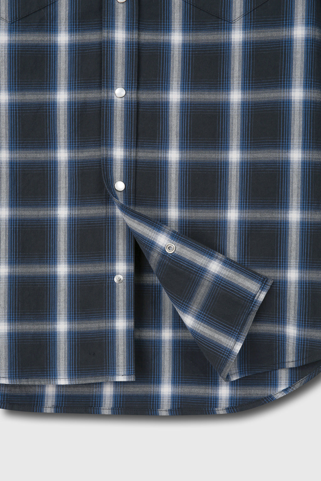 CHECKED COTTON WESTERN SHIRT (JAPANESE FABRIC)_ NAVY/WHITE