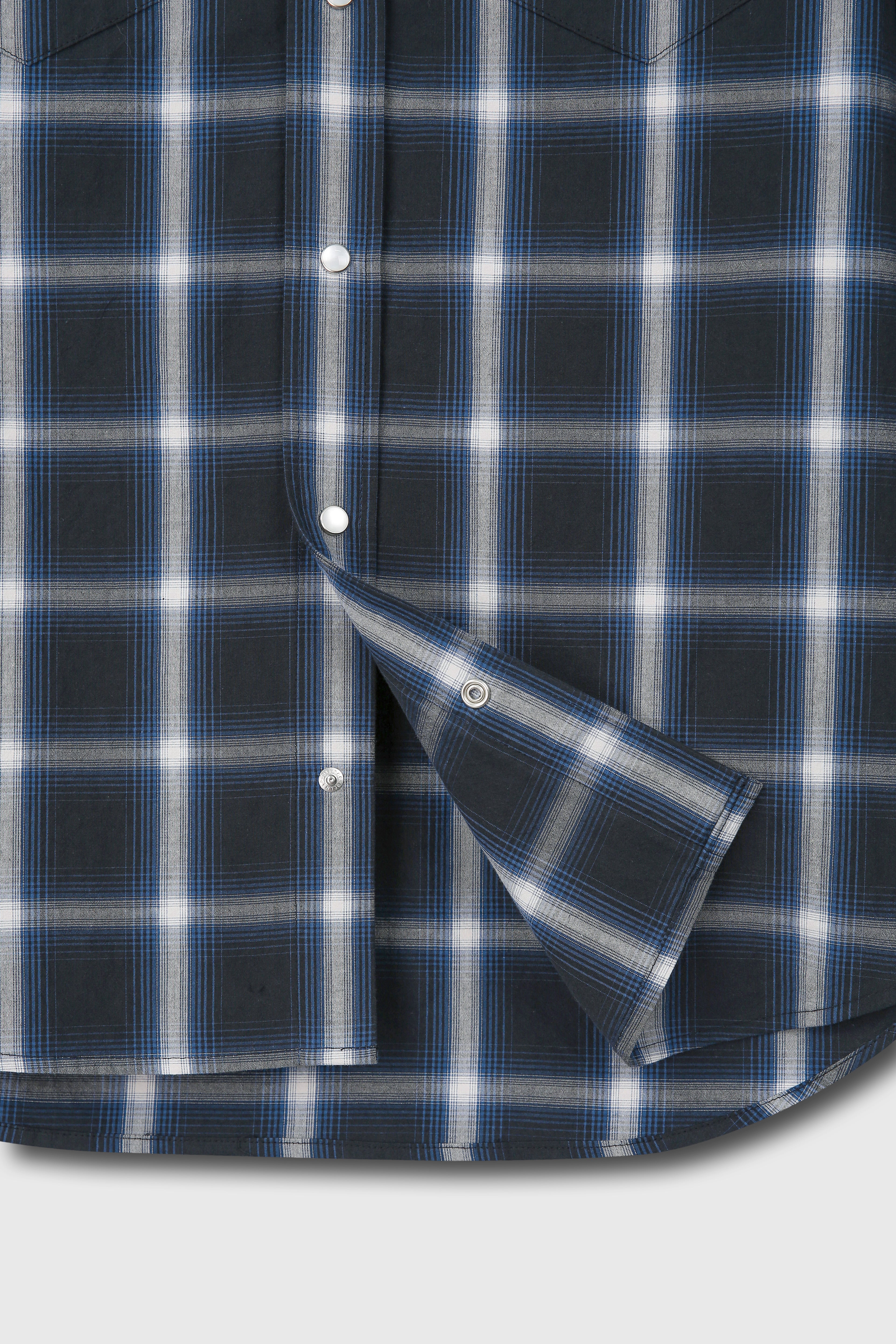CHECKED COTTON WESTERN SHIRT (JAPANESE FABRIC)_ NAVY/WHITE