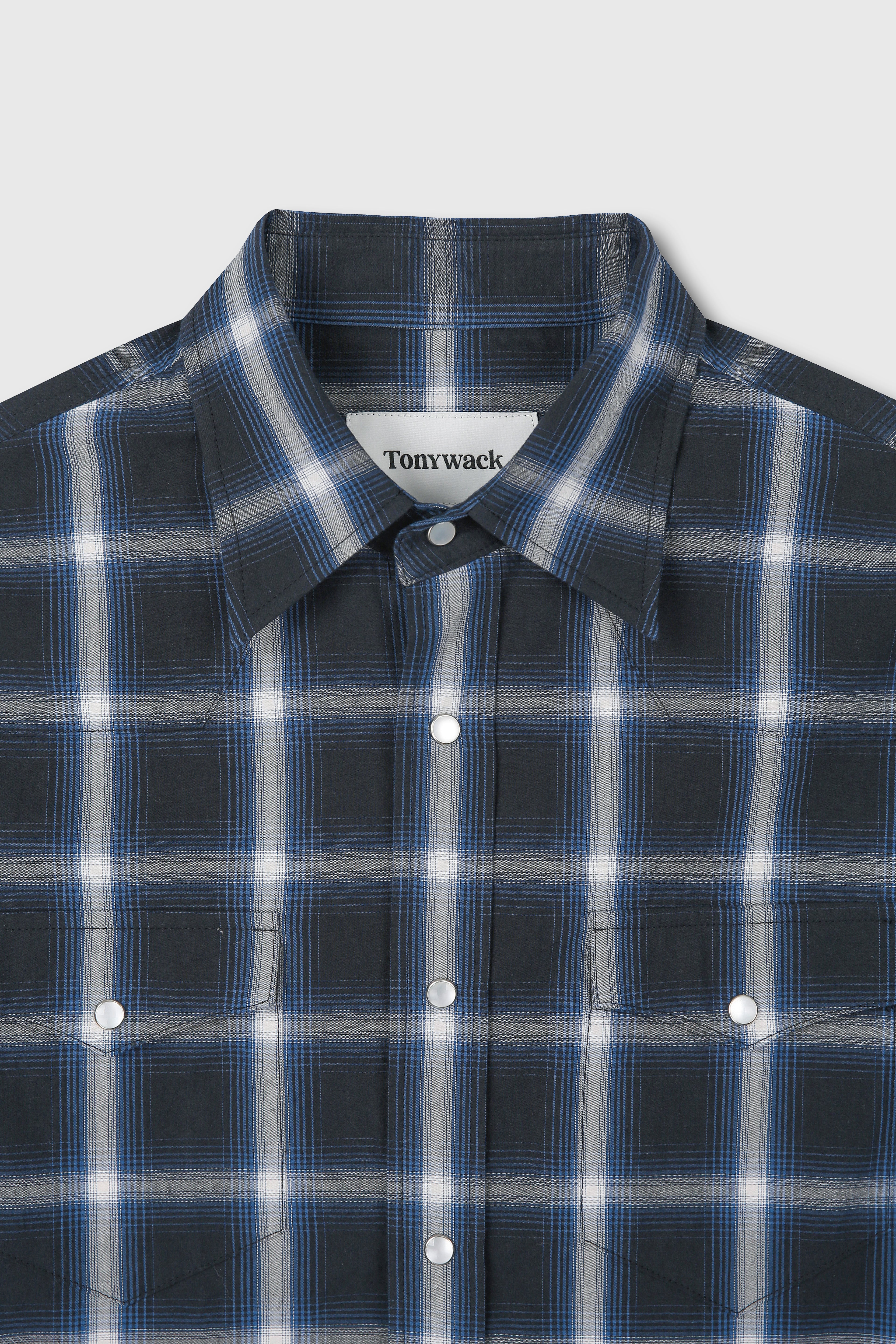 CHECKED COTTON WESTERN SHIRT (JAPANESE FABRIC)_ NAVY/WHITE