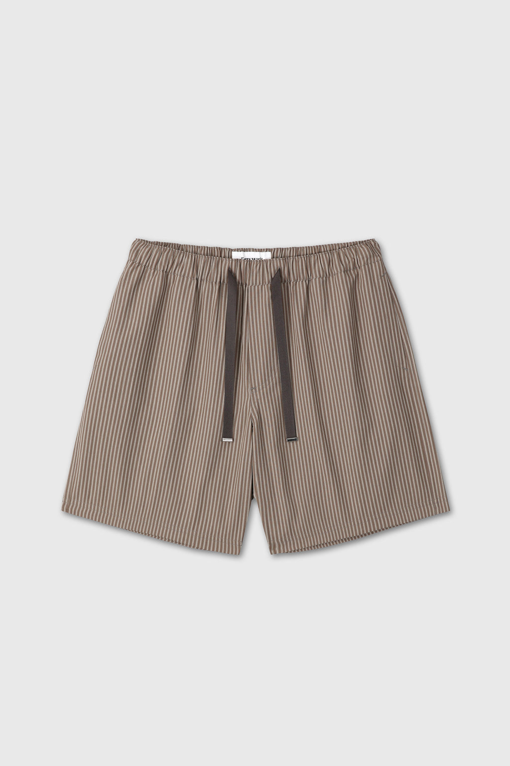 STRIPED COTTON LOUNGE SHORTS_ OLIVE BROWN