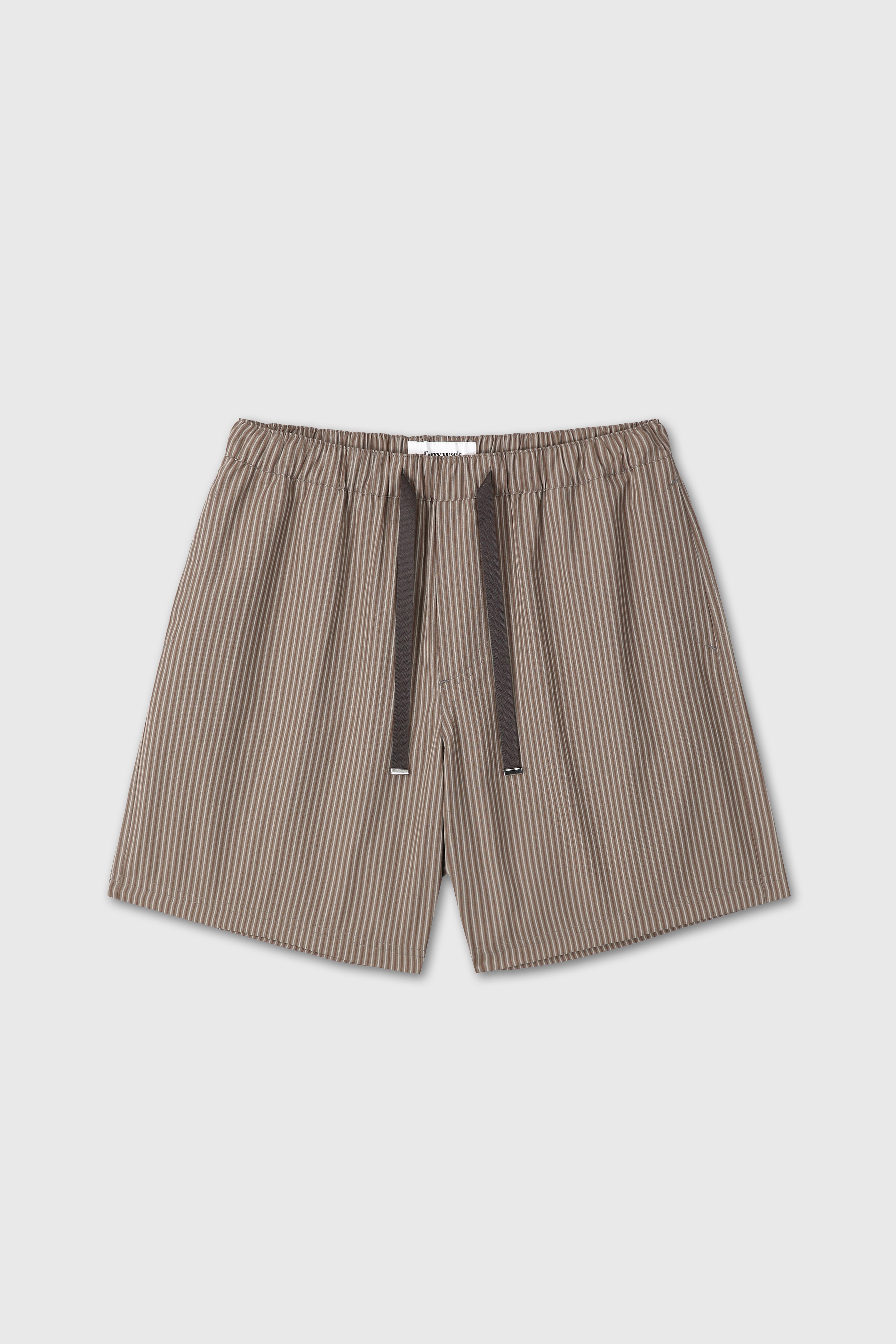 STRIPED COTTON LOUNGE SHORTS_ OLIVE BROWN