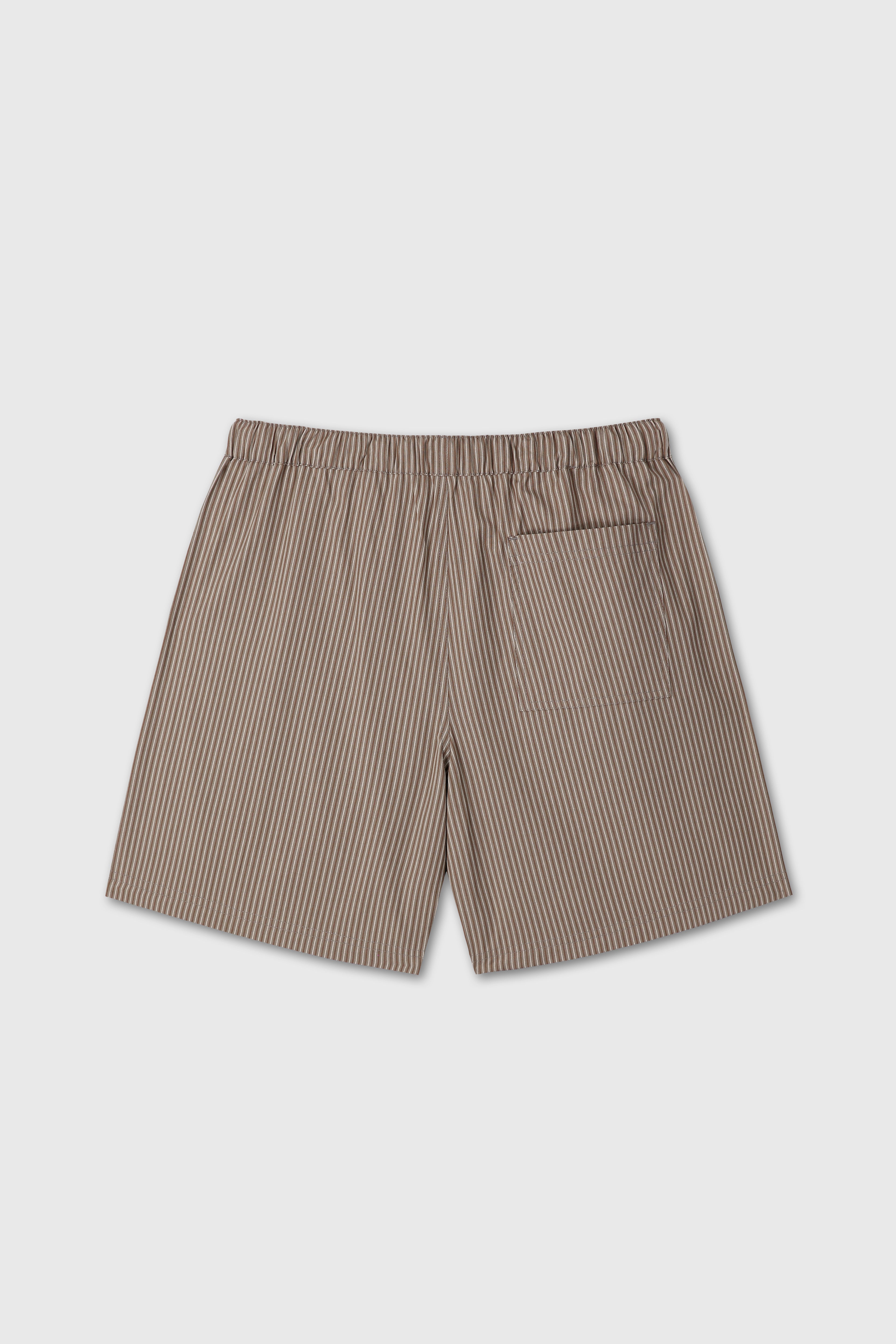 STRIPED COTTON LOUNGE SHORTS_ OLIVE BROWN