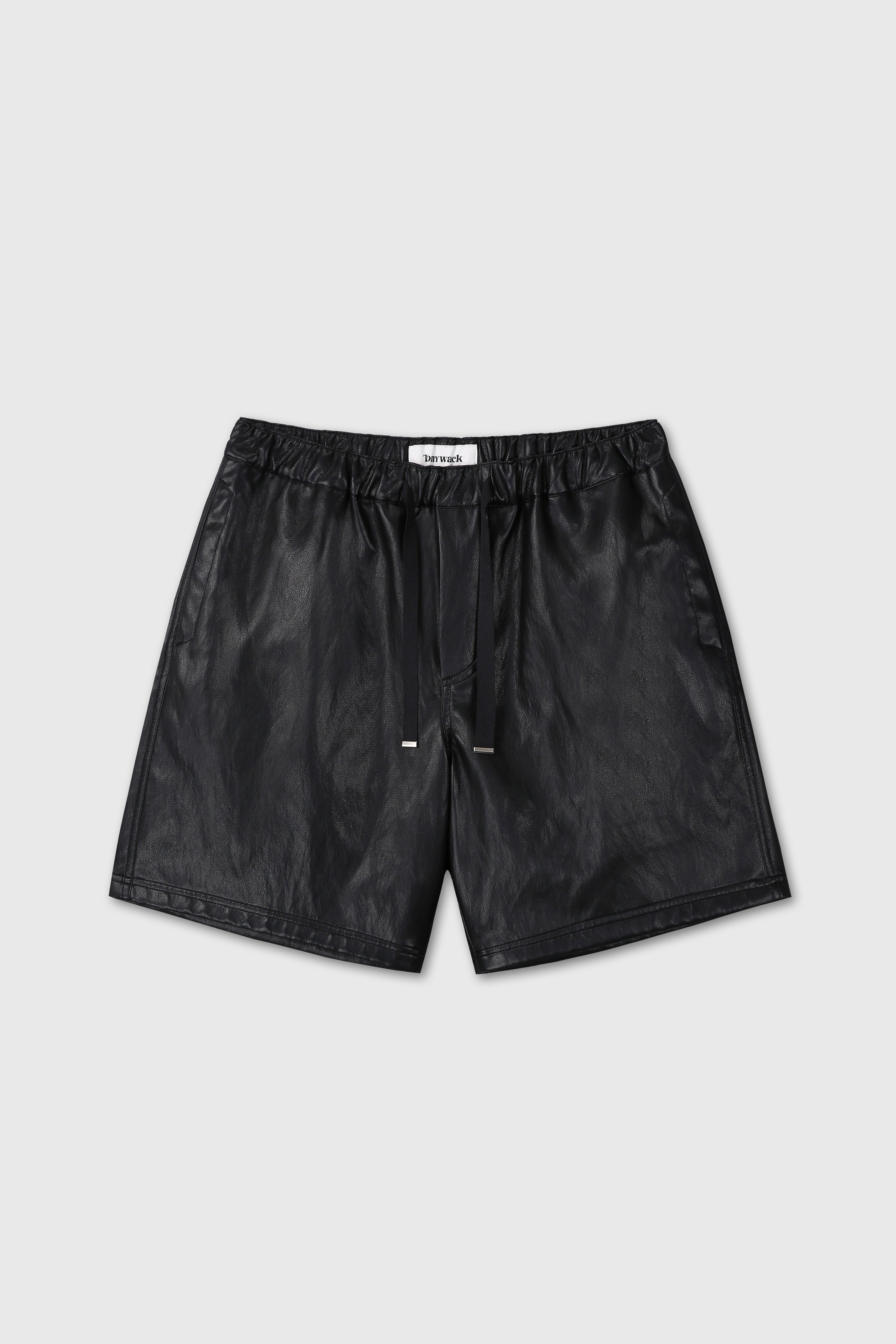 FAUX LEATHER LOUNGE SHORTS_  BLACK